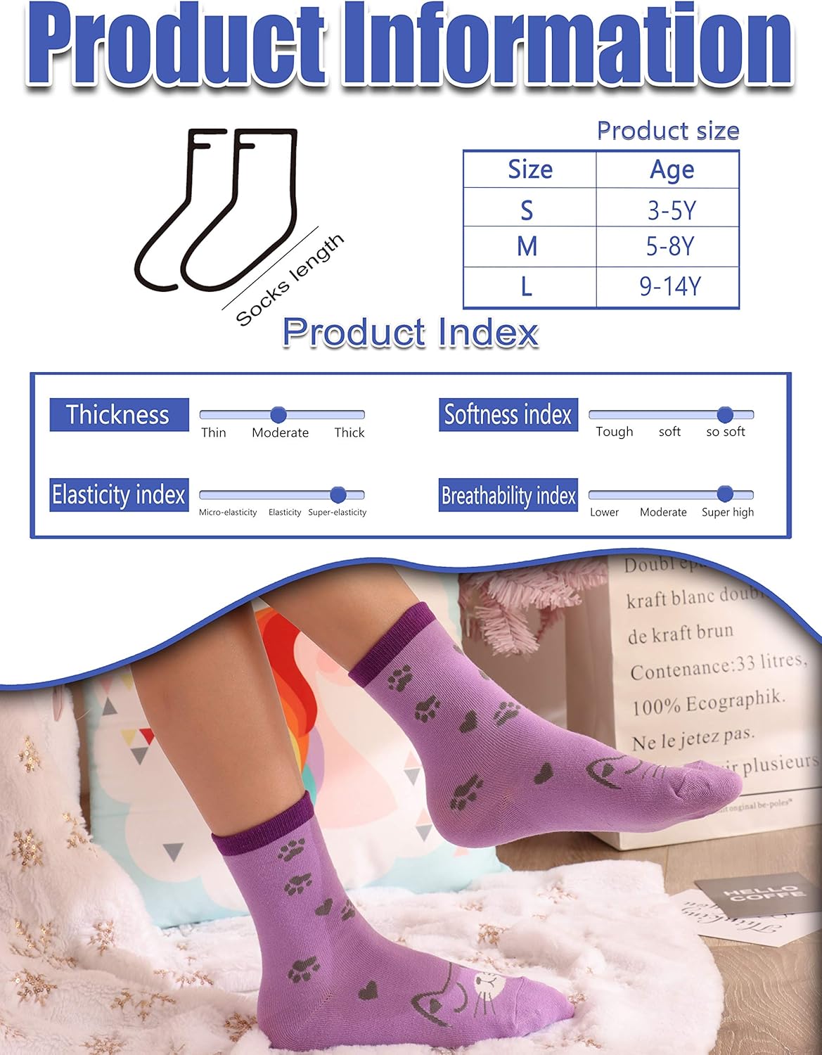 Anlisim Girls Socks Cute Animal Pattern Cartoon Novelty Fashion Soft Cotton Socks 6 Pairs - Image 6