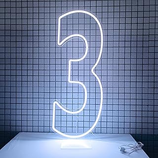 2.5FT Number 3 Neon Sign, Both Hanging and Free Stand Up LED Numbers Light Sign for Boy Girls Birthday Party Dimmable Light up Number (30" Number 3)