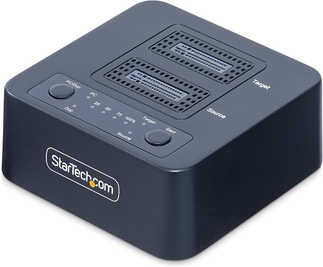 StarTech Dock de duplication/clonage SSD NVMe 1:1 m.2, 90 Go/min, USB-C 3.2 20 Gbps | Copieur autonome, sans hôte, double baie, secteur par secteur, M-Key PCIe, compatible avec dissipateurs thermiques, 4Kn, LED SMART, refroidissement passif