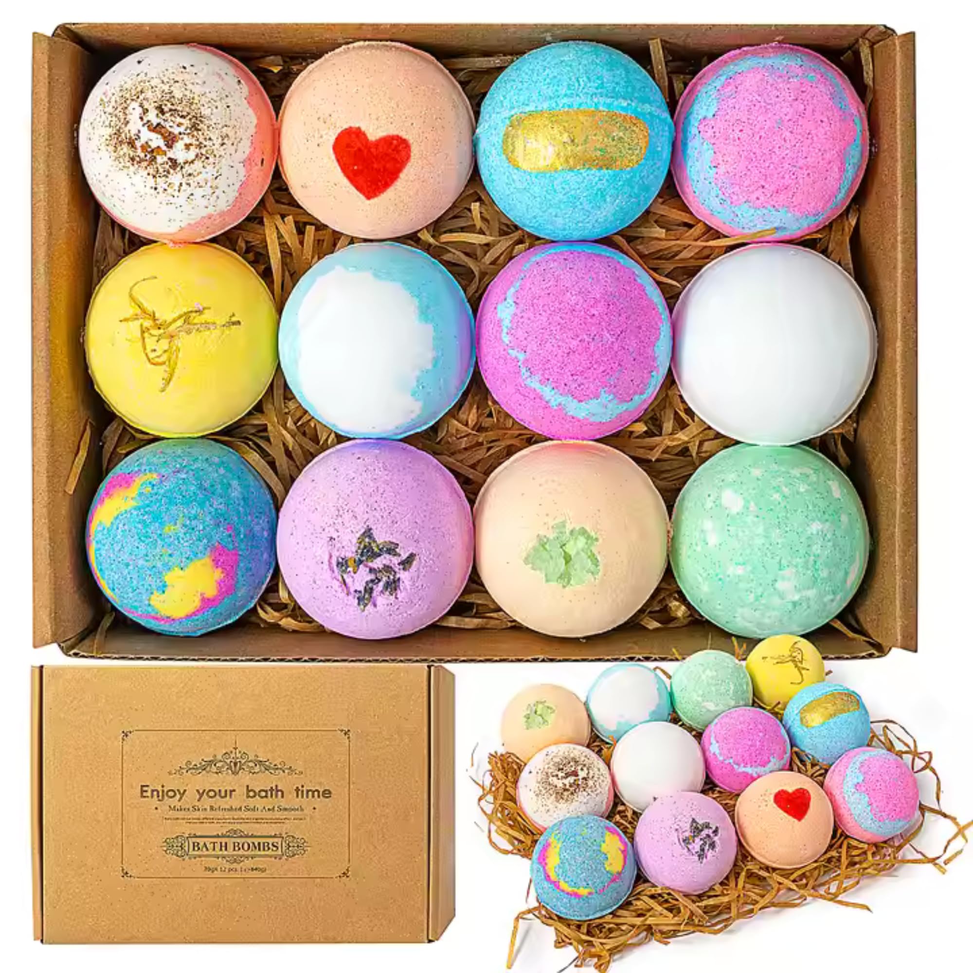 Naturals Luxury Organic Bath Bombs Gift Set- 12 Pieces | With Rich Colorful Bubbles & Flavor I Infused Natural Essential Oil Bubble Bath Bombs Set for Relaxation, Stress Relief & Skin Moisturizing