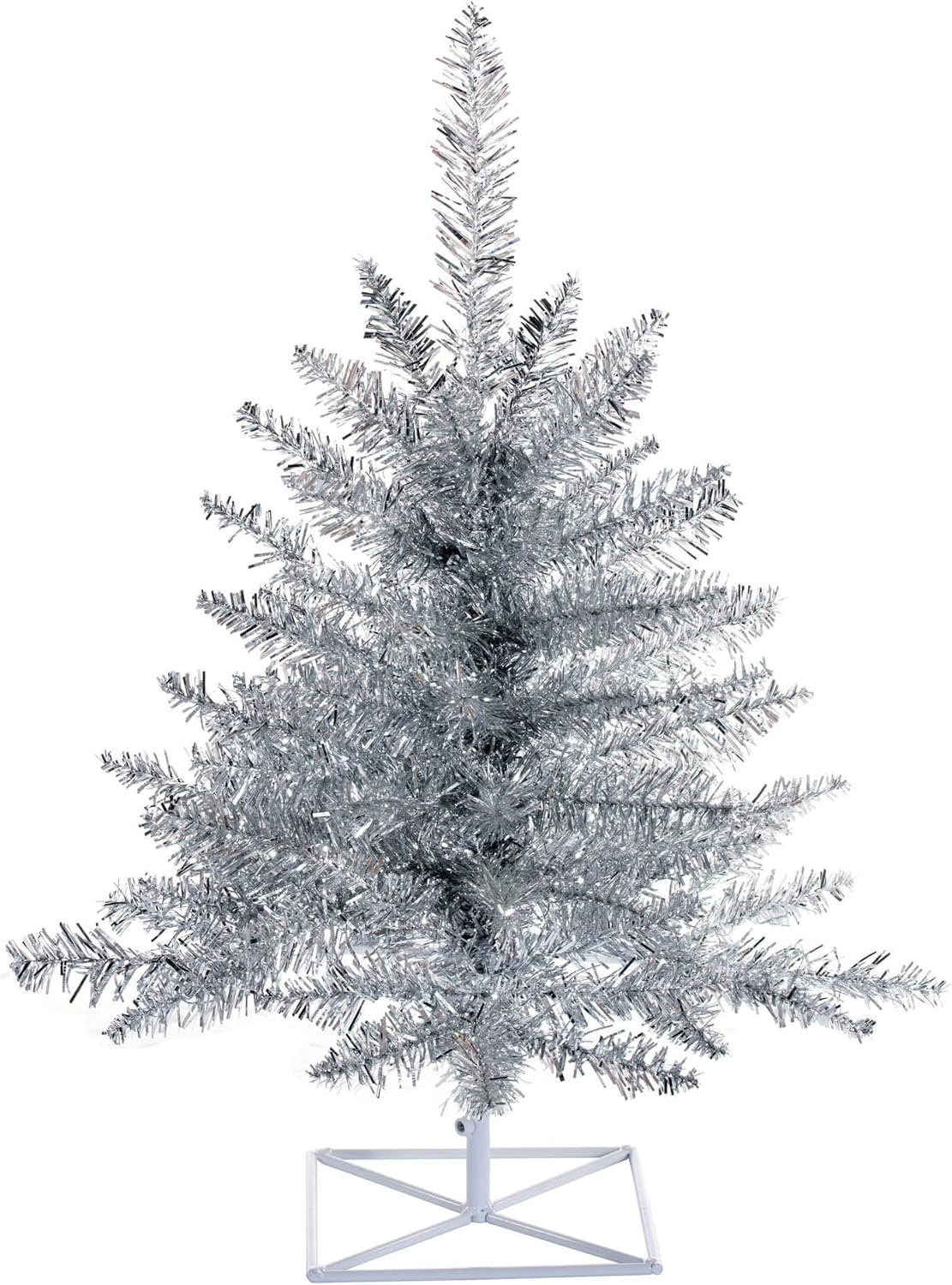 Vickerman 3' Silver Tinsel Fir Artificial Christmas Tree, Unlit - Faux Silver Christmas Tree - Seasonal Indoor Home Decor