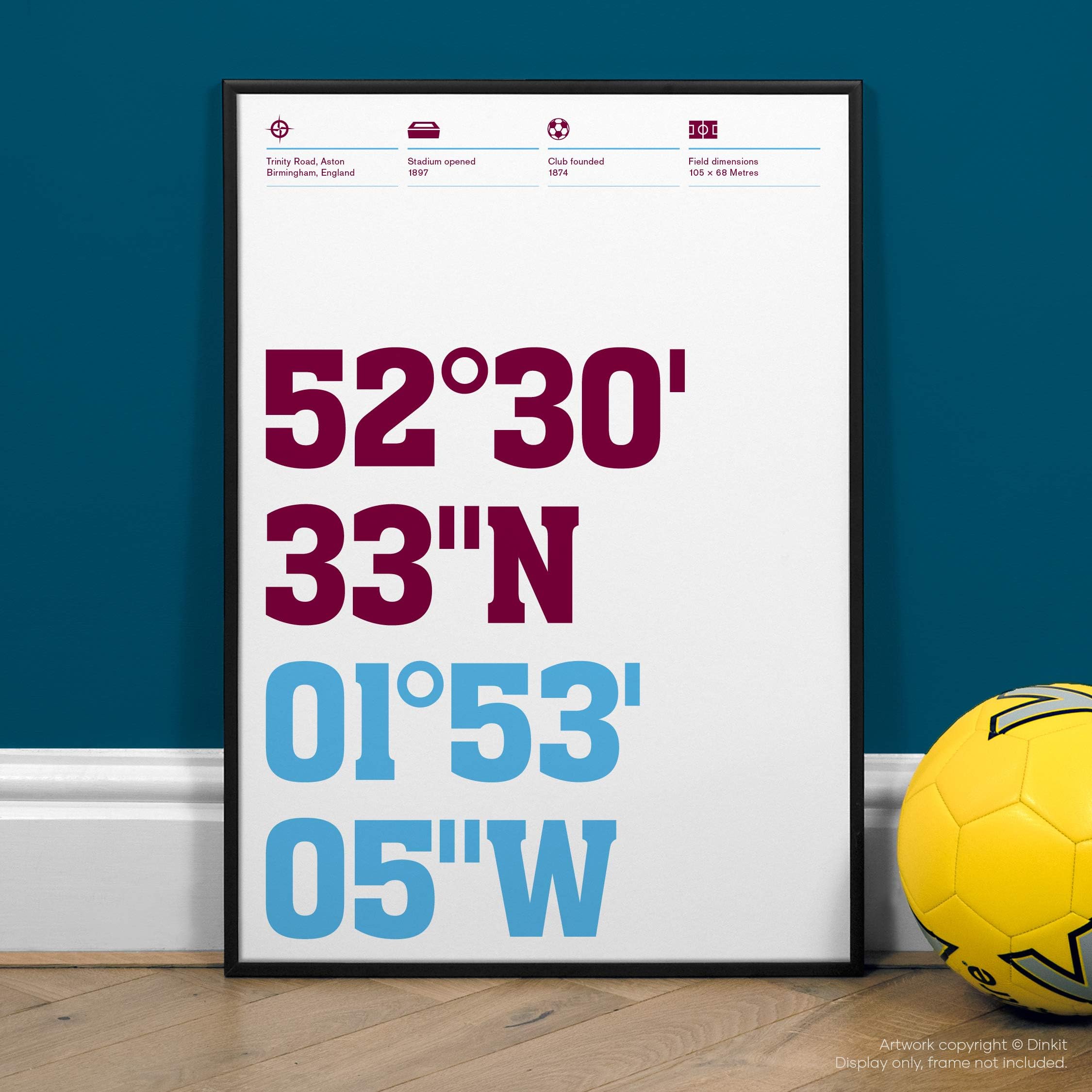 A. Villa, 'Villa Park' Stadium Coordinates, Prints and Posters, Football Gifts By Dinkit