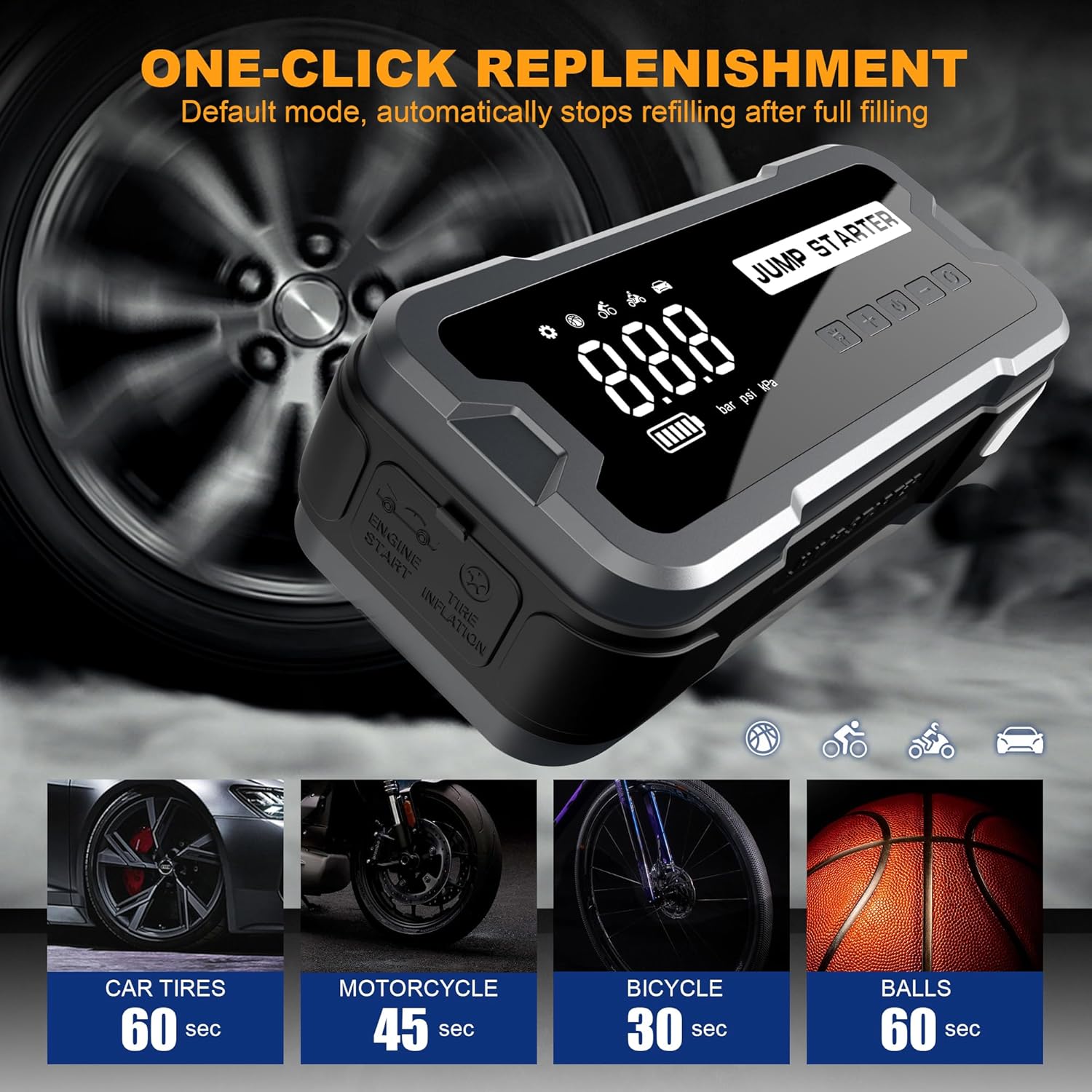 10-in-1 Car Jump Starter 3500A with Air Compressor 150PSI, Portable Battery Booster Pack for 10L Gas/10L Diesel, 24000mAh Power Bank, Emergency Jump Box with LED Lights - Image 5