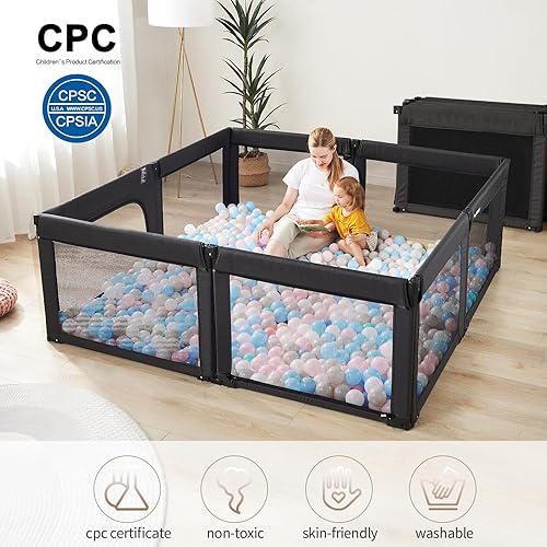 Miniatura 4 de Corralito plegable y ajustable de forma y tamaño para niños pequeños, corralitos grandes de 79 x 71 pulgadas de malla de seguridad plegable para