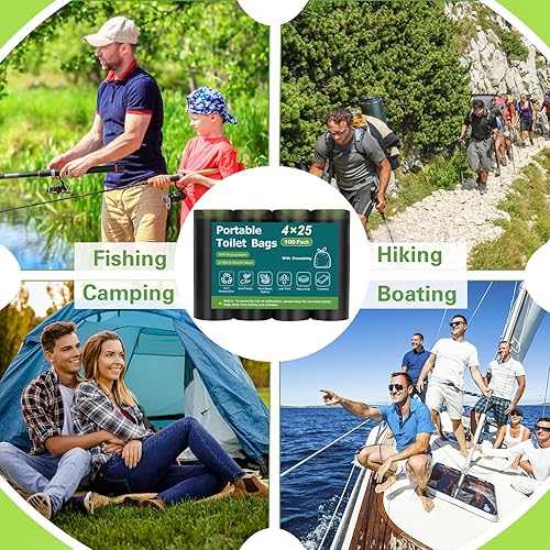 Miniatura 7 de 100 bolsas de inodoro portátiles compostables de 8 galones con cordón, bolsas de basura biodegradables para uso en exteriores
