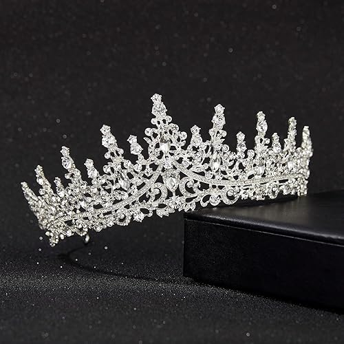 Miniatura 7 de SWEETV Tiara de boda de cristal para mujer, diadema de corona de reina real, accesorios de pelo de princesa con diamantes de imitación para baile