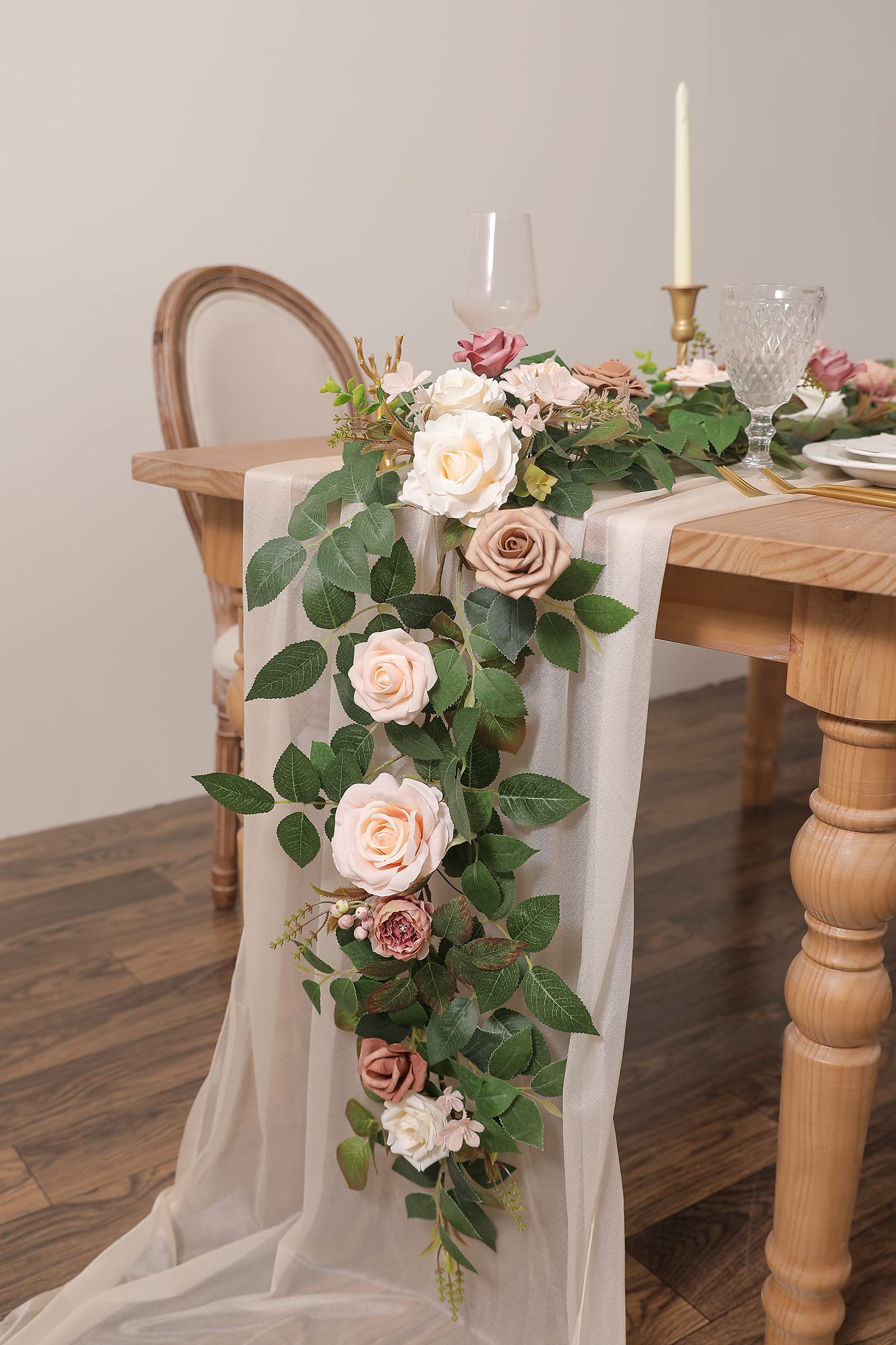 YYHUAWU 6FT Artificial Rose Flower Runner Rustic Flower Garland Mantle Floral Arrangements DIY Wedding Ceremony Backdrop Arch Flowers Table Centerpieces Decorations