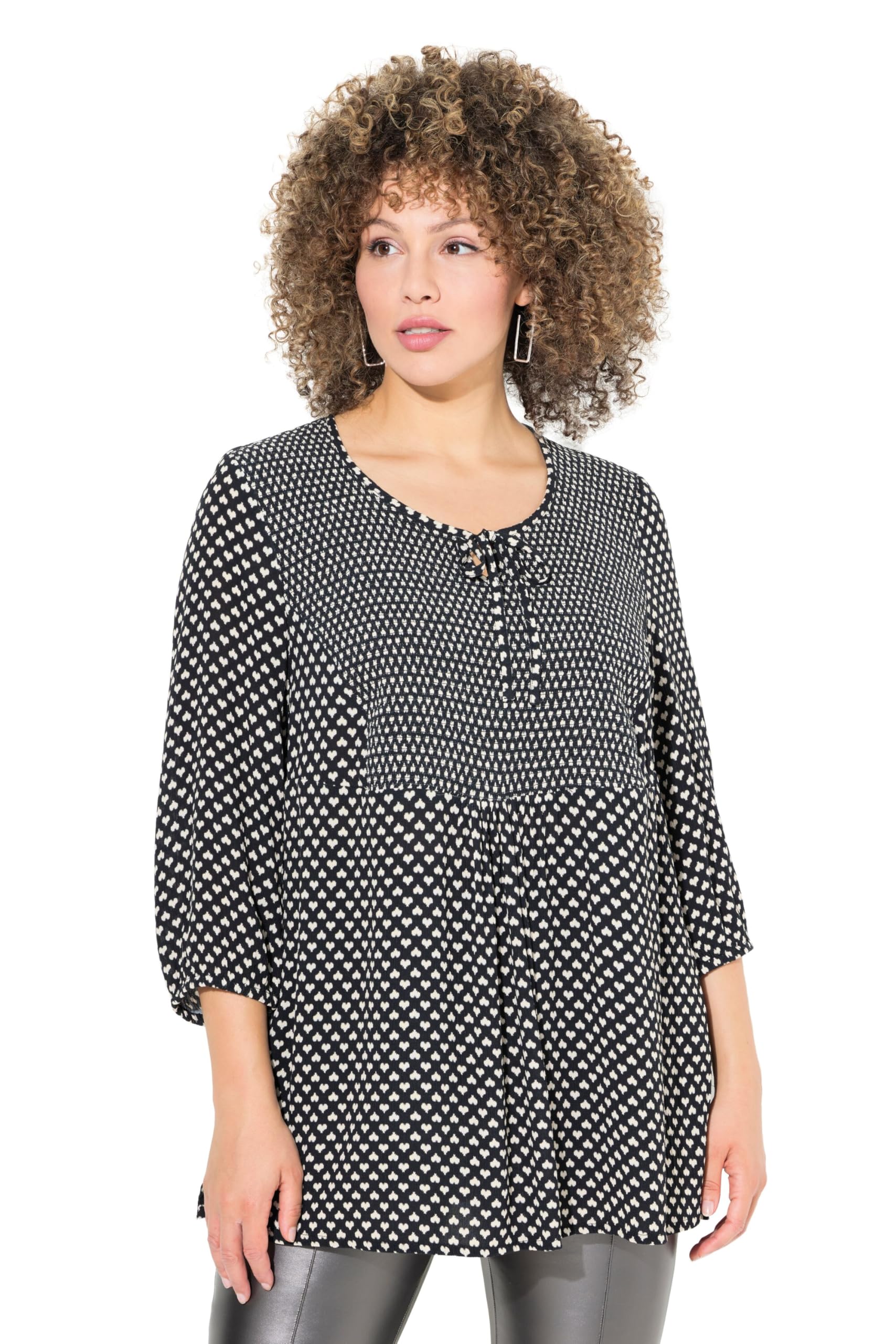 Ulla Popken Damen große Größen Übergrößen Plus Size Smokbluse, Herzen, A-Linie, Rundhals, 3/4-Arm 834742