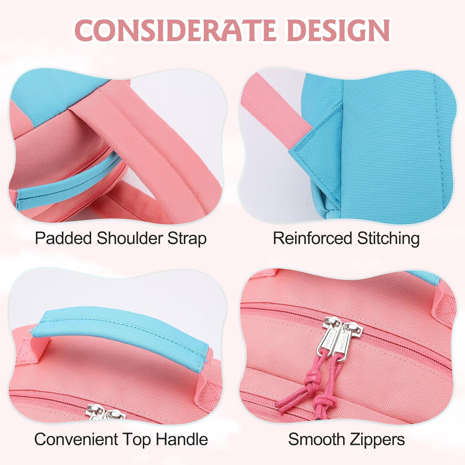 VASCHY School Backpack, Lightweight Classic Cute Aesthetic Bookbag Daypack for Teen Boys Girls Traveling/Gym/Middle School Pink Blue - Image 5