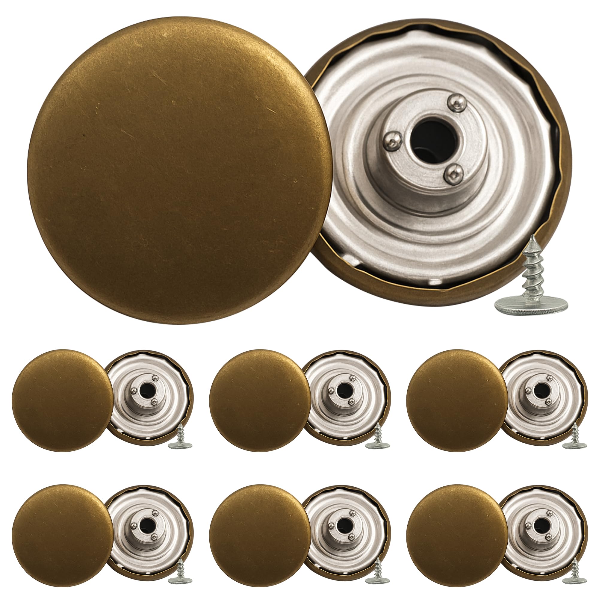 Trimming Shop Jeans Buttons Hammer On Brass Tack Fasteners for Replacement, DIY Denim Jeans, Jackets, Shirts, Skirts, Trousers, Handbags (20mm, Bronze, 100pcs) โ image 1