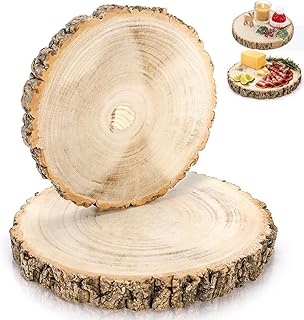 Cididu 2 Pack Wood Slabs Serving Board, 9-11 Inch Cheese Charcuterie Board, Natural Cake Stand, Round Cutting Board Wooden Slices Unfinished for Kitchen, Table Centerpieces, DIY Crafts, Christmas