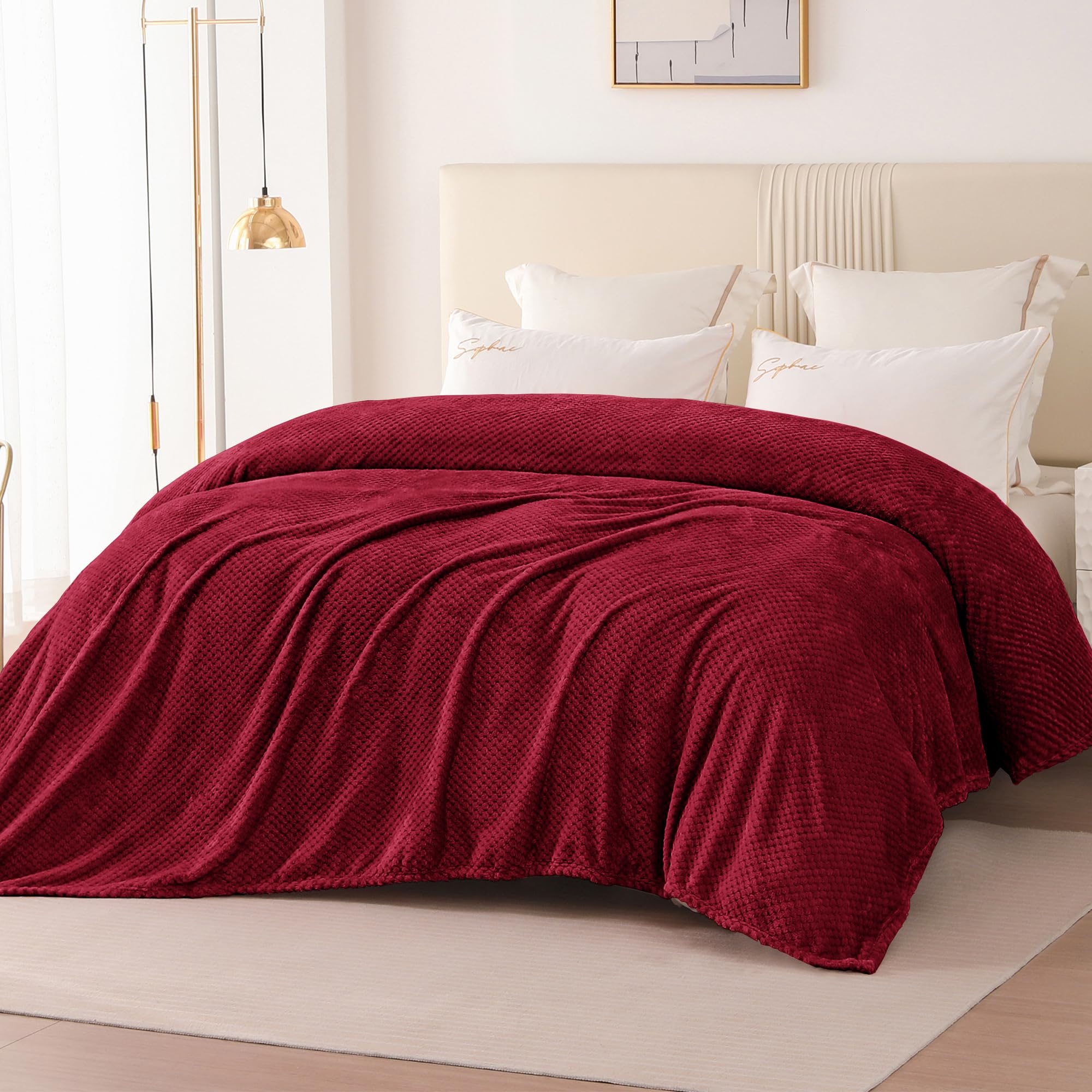 Plaid Couverture Polaire, Jeté de Canapé en Flanelle, Bordeaux 220 x 240 cm, Couverture de Lit Doux et Chaud pour Toutes Les Saisons