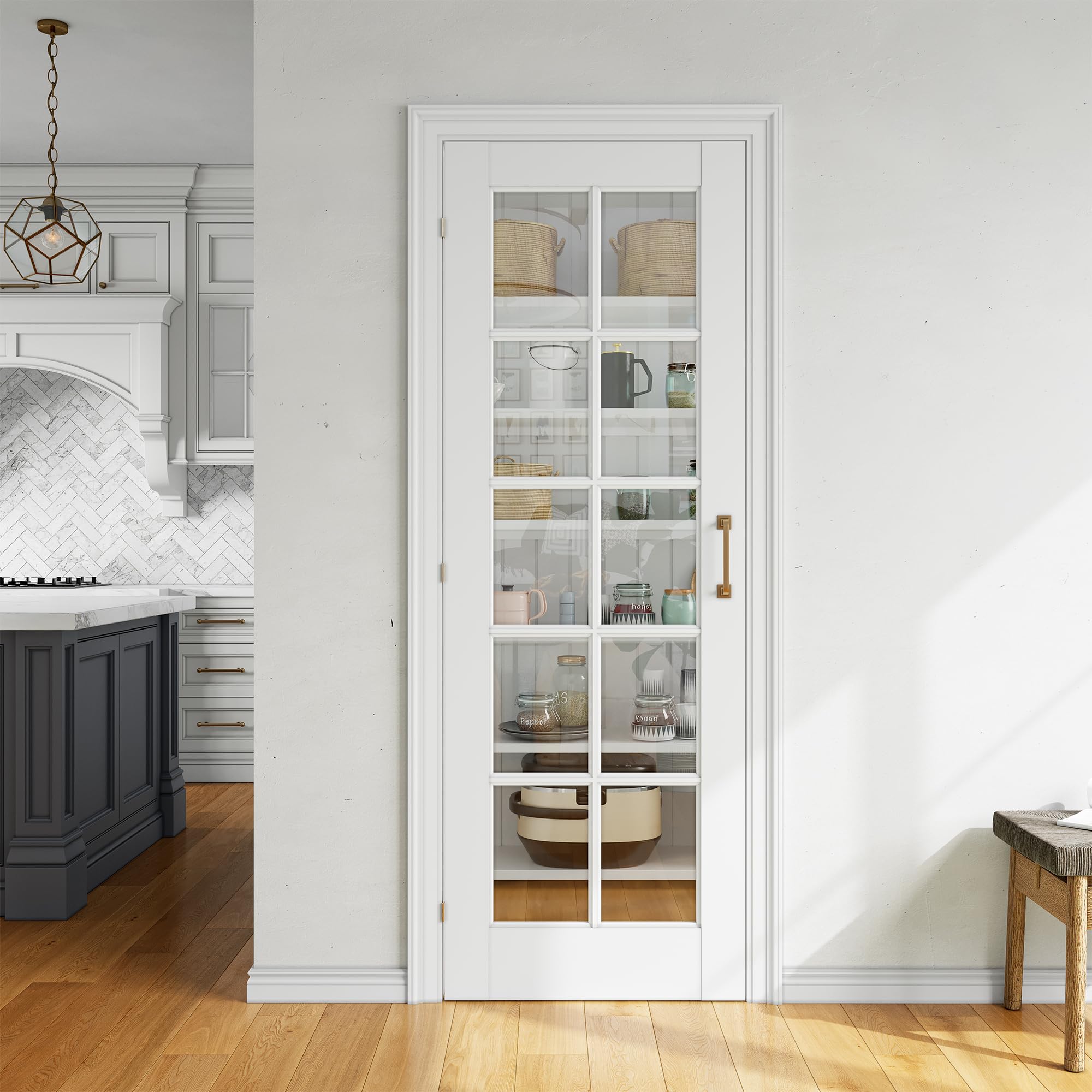 SMARTSTANDARD 28" x 80" Clear Glass French Interior Solid Core Door Slab | 10-Lite Glass Pantry Door for Bathroom Laundry Pocket, Pre-Assembled Panel