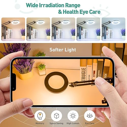 Miniatura 17 de Lupa 10X con luz y soporte, lámpara de aumento LED 2 en 1, lupa de atenuación continua de 3 colores con luz, lámpara de lupa de vidrio óptico real