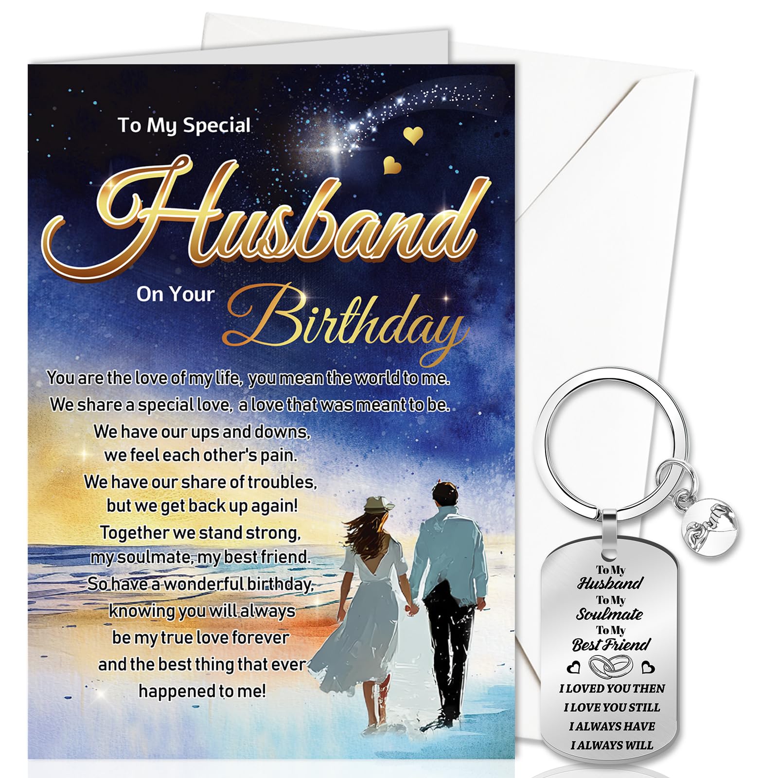 DPKOW Husband Birthday Card Gifts from Wife, B-Day Keyring Keychain B-Day Greeting Card with Envelope, Romantic Birthday Gifts for Husband Men Him