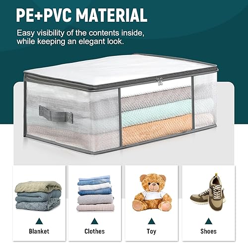 Miniatura 3 de LANDNEOO Paquete de 3 bolsas de almacenamiento de ropa, contenedores plegables de plástico para mantas, contenedor organizador de armario para