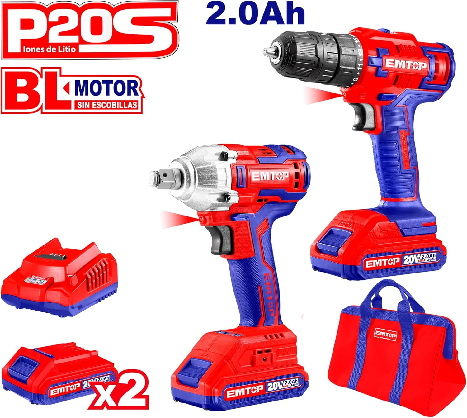 EMTOP 20V 2.0Ah Lithium-Ion Battery and Fast Charger