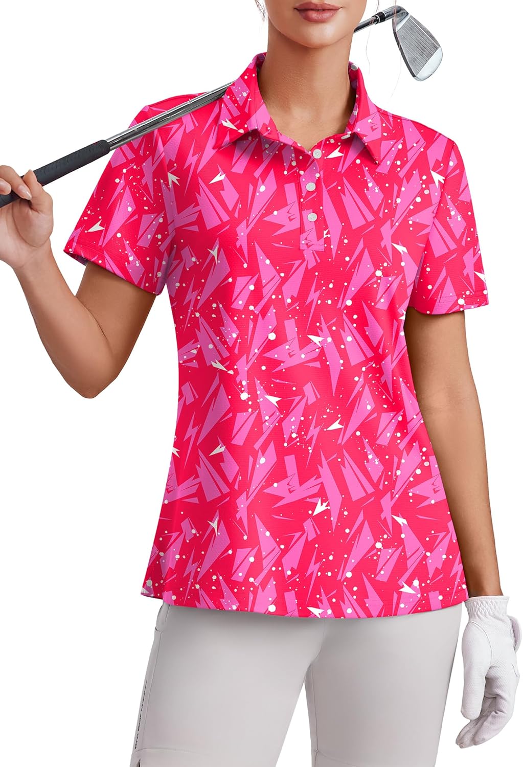 PINSPARK Womens 4 Buttons Golf Polo Shirts UPF 50+ Quick Dry Athletic Tennis Tops Collared Pickleball T Shirt