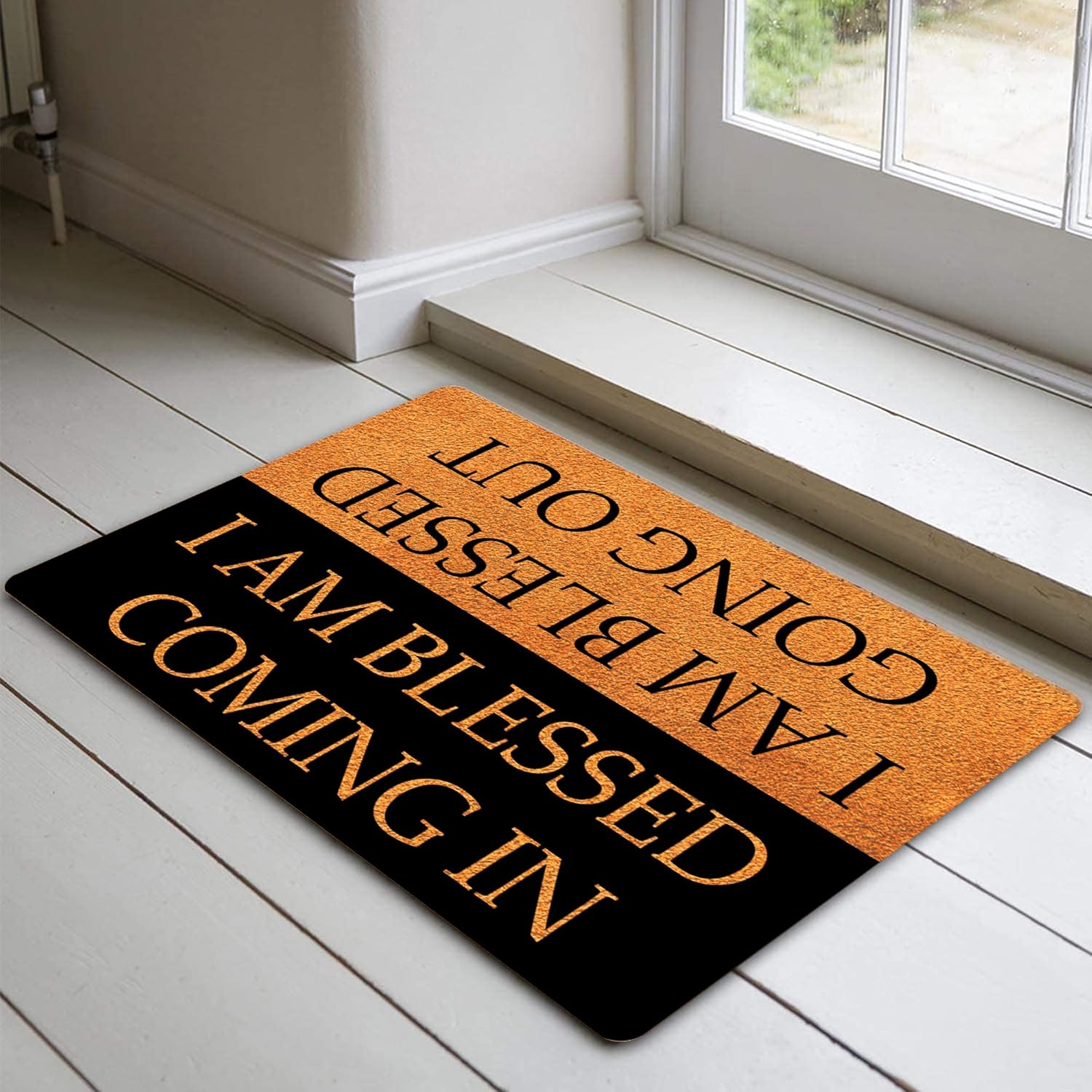 FunXiLin Funny Welcome Doormat(23.6 x 15.7 inch) Non-Slip mat Gift mat Personalized Home Decor mats for in Door Kitchen Entrance Rugs and Mats (I AM Blessed Coming in & Going Out)