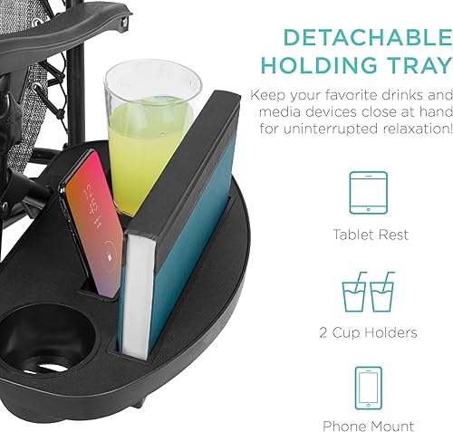 Miniatura 51 de Best Choice Products Juego de 2 sillas reclinables ajustables de malla de acero con gravedad cero con almohadas y bandejas portavasos, color arena