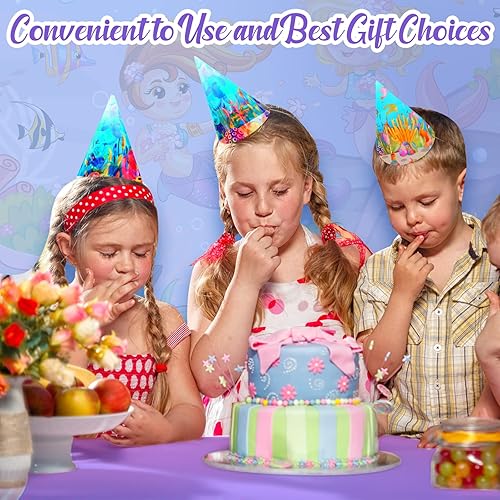 Miniatura 7 de Amylove 12 manteles de sirena de princesa color azul y morado, desechables, fundas redondas de plástico de sirena para cumpleaños, baby shower,