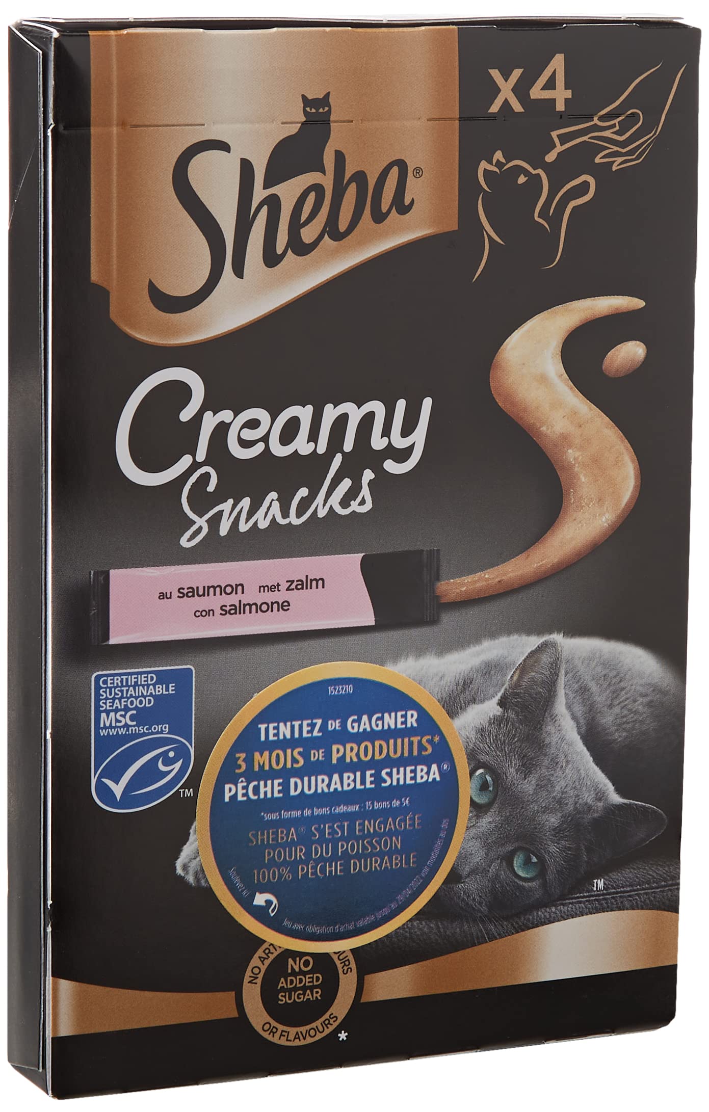 Sheba Creamy Snacks - Snacks de salmón cremoso para Gatos, 11 Paquetes de 4 Snacks Cada uno (Total 44 Aperitivos)