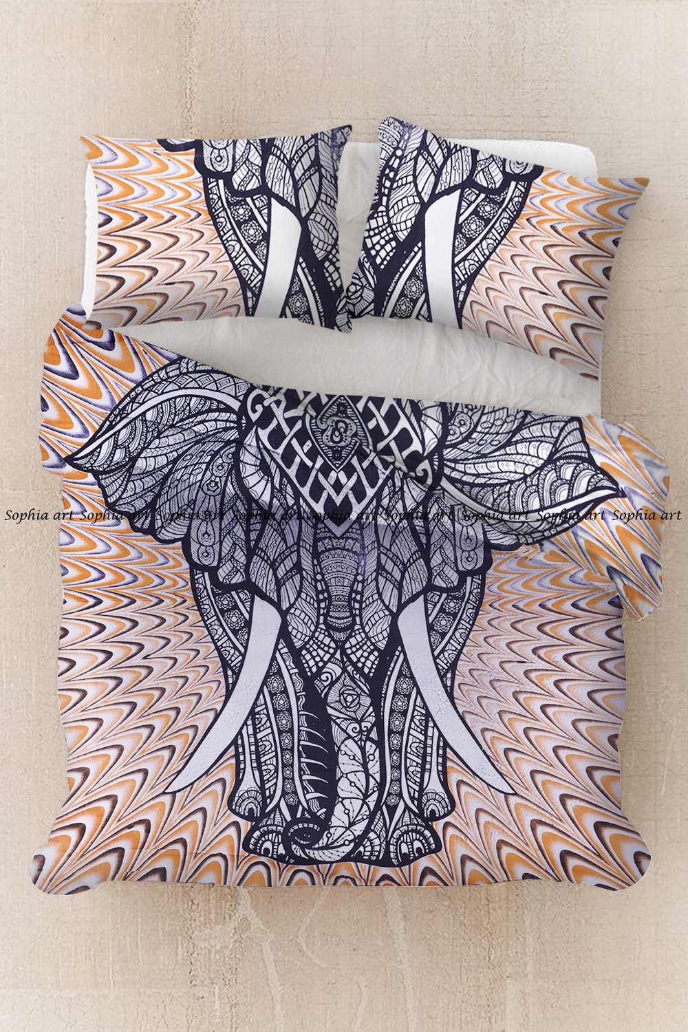 Tapisserie Mandala Lotus Traditional Jaipur Grande Doré Ombré - Couvre-lit Coton Indien 220 X 235 Cm