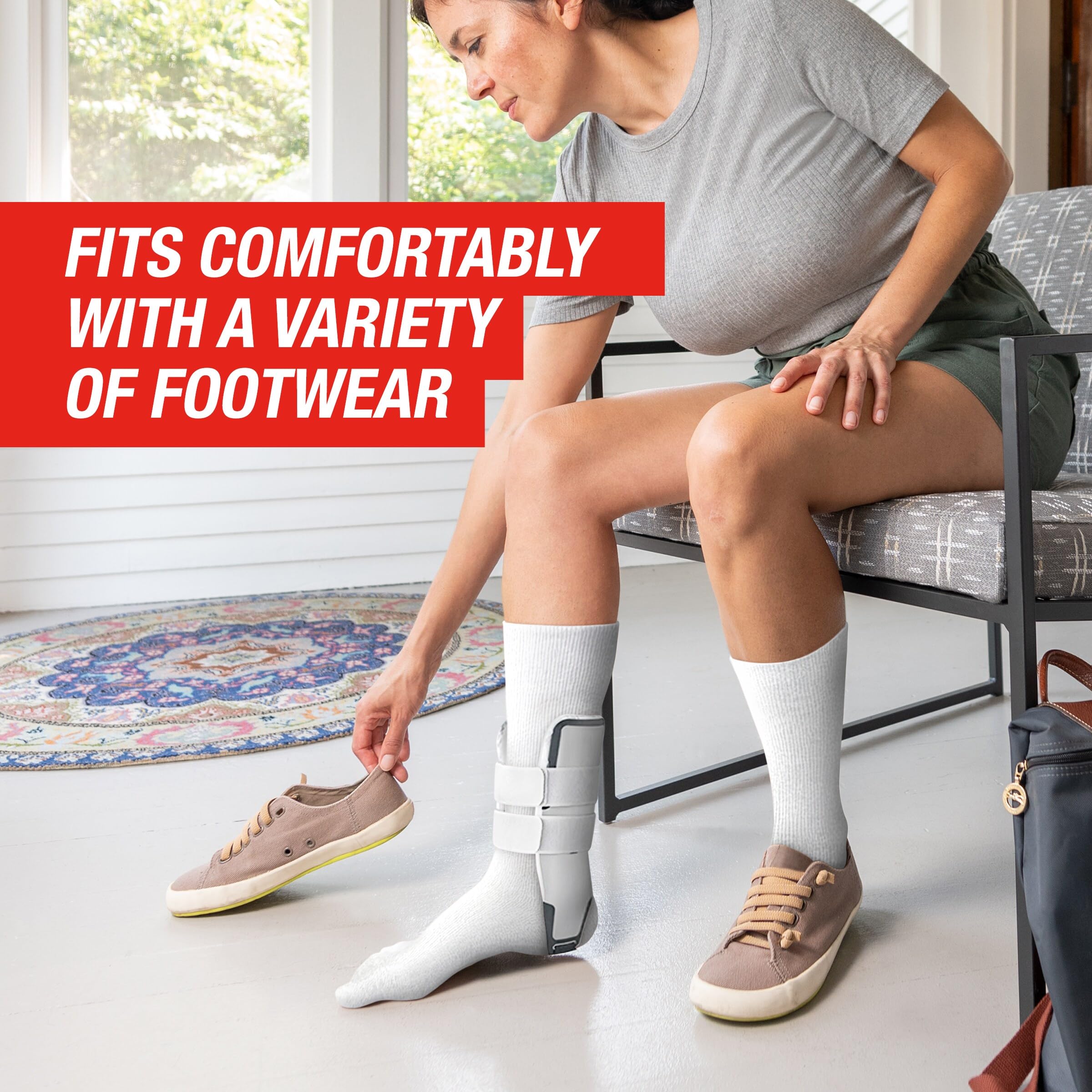 ACE Brand Adjustable Stirrup Ankle Brace, Left or Right Firm Support Ankle Brace for Sprained Ankles and Injury Recovery, Features Pre-Inflated and Adjustable Air Cells for Improved Comfort