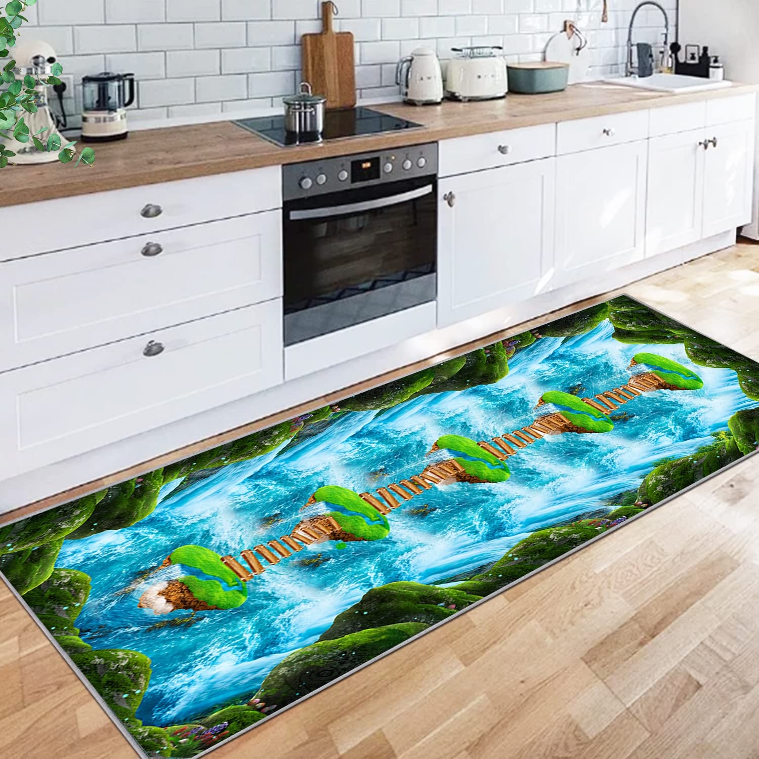 Tapis Couloir Cuisine ANRO 200x51 Cm – Motif Tropical Antidérapant, Lavable, Polyester Résistant Taches, Style Jungle Moderne