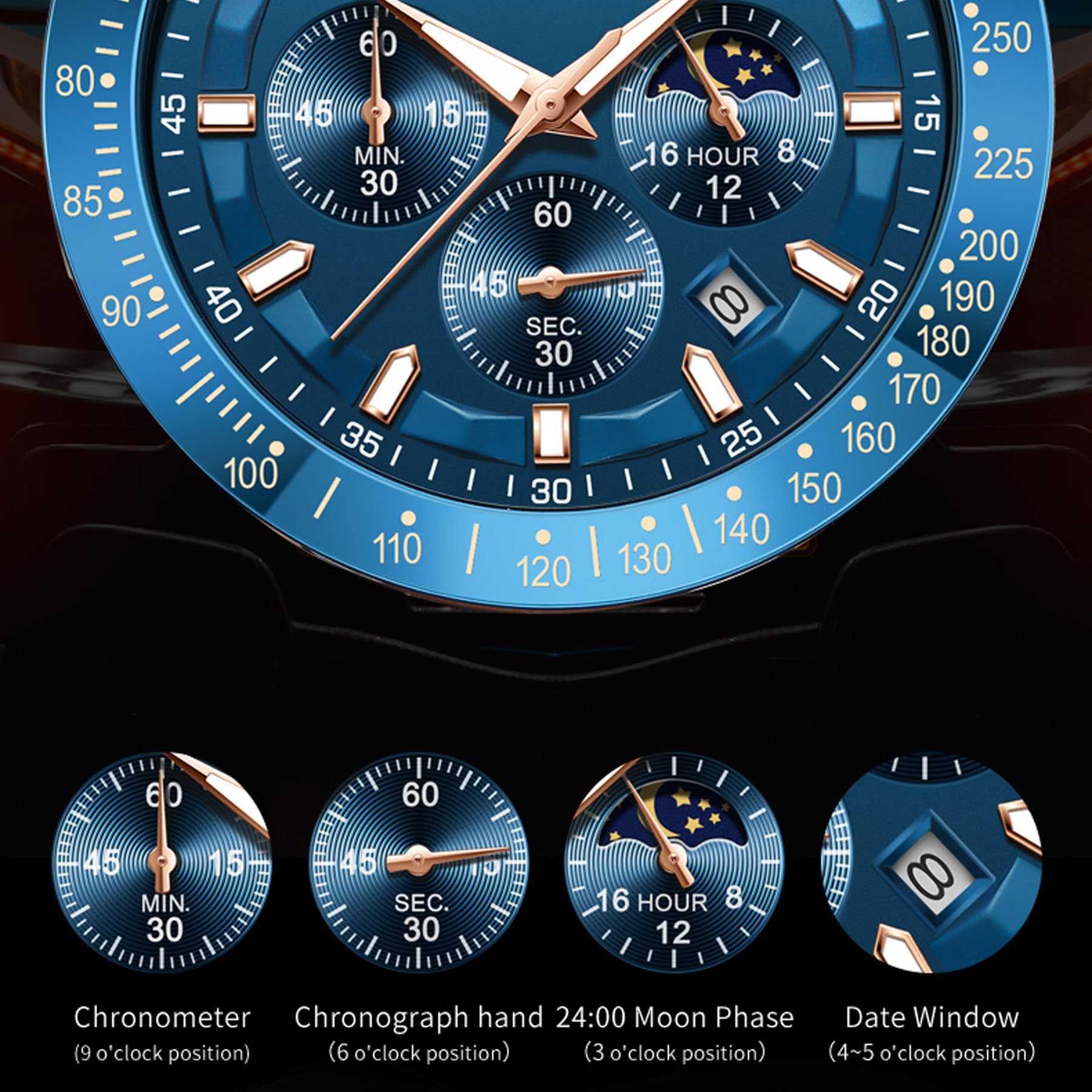 OLEVS Orologio da uomo al quarzo multifunzionale cronografo marrone cinturino in pelle impermeabile sport luce notturna moda calendario simulazione orologio, 9957- Rosa Shell Blue Face, Moderno