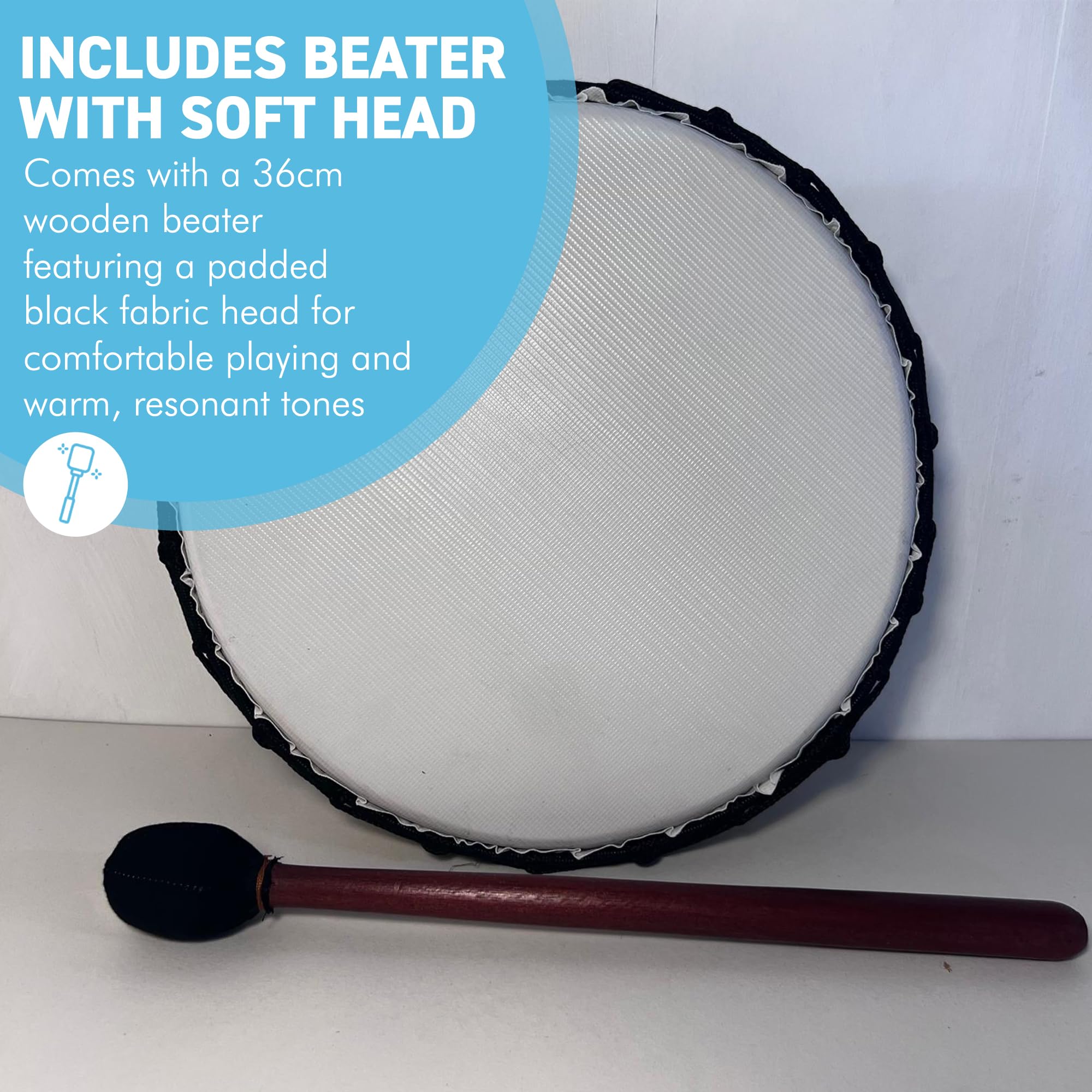 Mittlere 30 cm schamanische vegane Trommel mit Holzschlägel, Perkussionsinstrument mit tiefem Resonanzton
