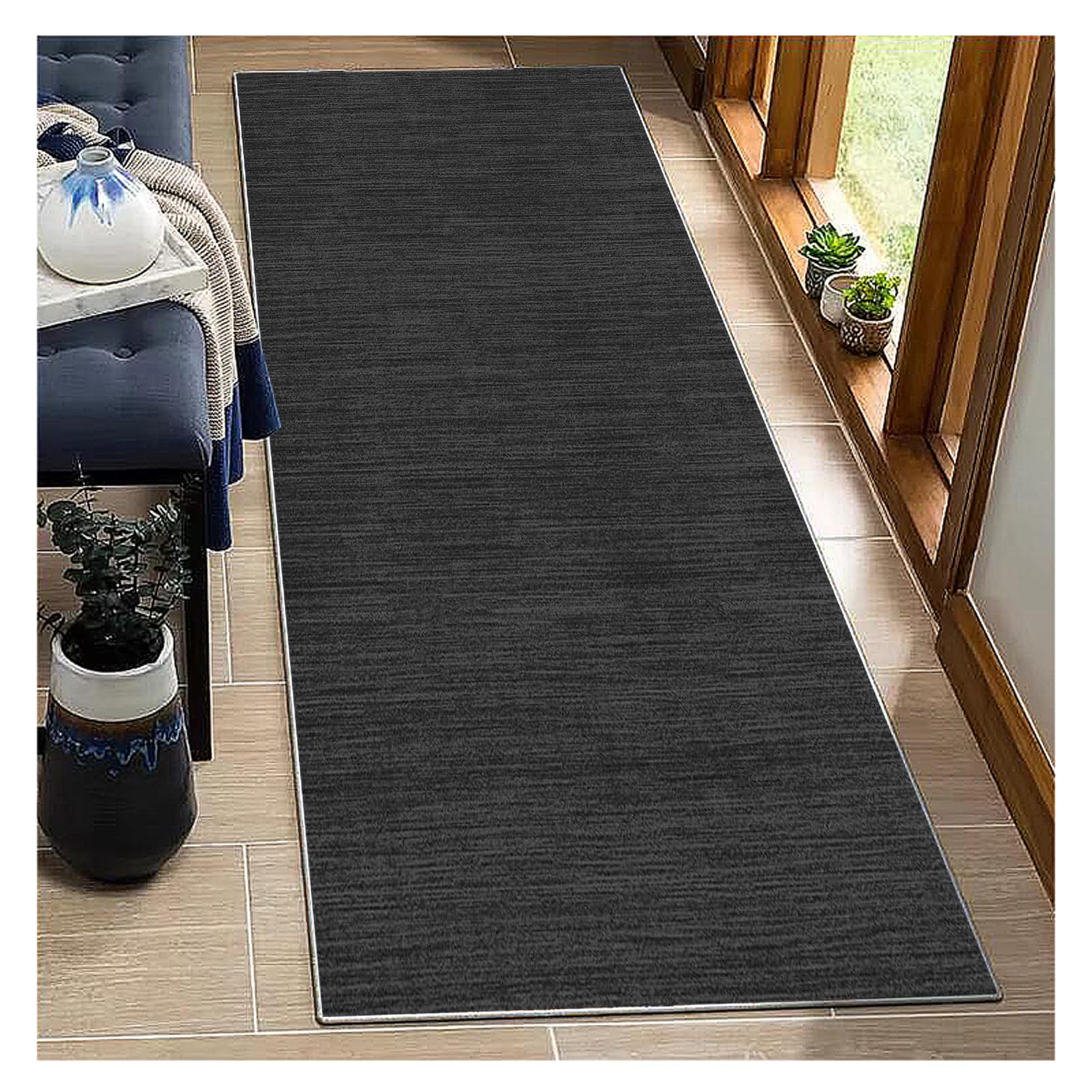 Tappeto Multiuso 3 metri per Cucina e Corridoio Nero Astratto - Antiscivolo Lavabile con Base in Gomma, Design Moderno per Entrata, Lavanderia, Soggiorno e Zone Trafficate‌，40x300cm