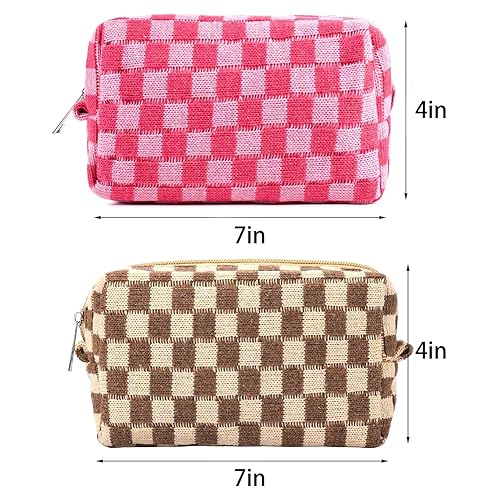 Miniatura 5 de ZLFSRQ Bolsa de maquillaje a cuadros para mujer, grande y pequeña, juego de bolsa de cosméticos a cuadros, bolsas de aseo de viaje, bolsa de
