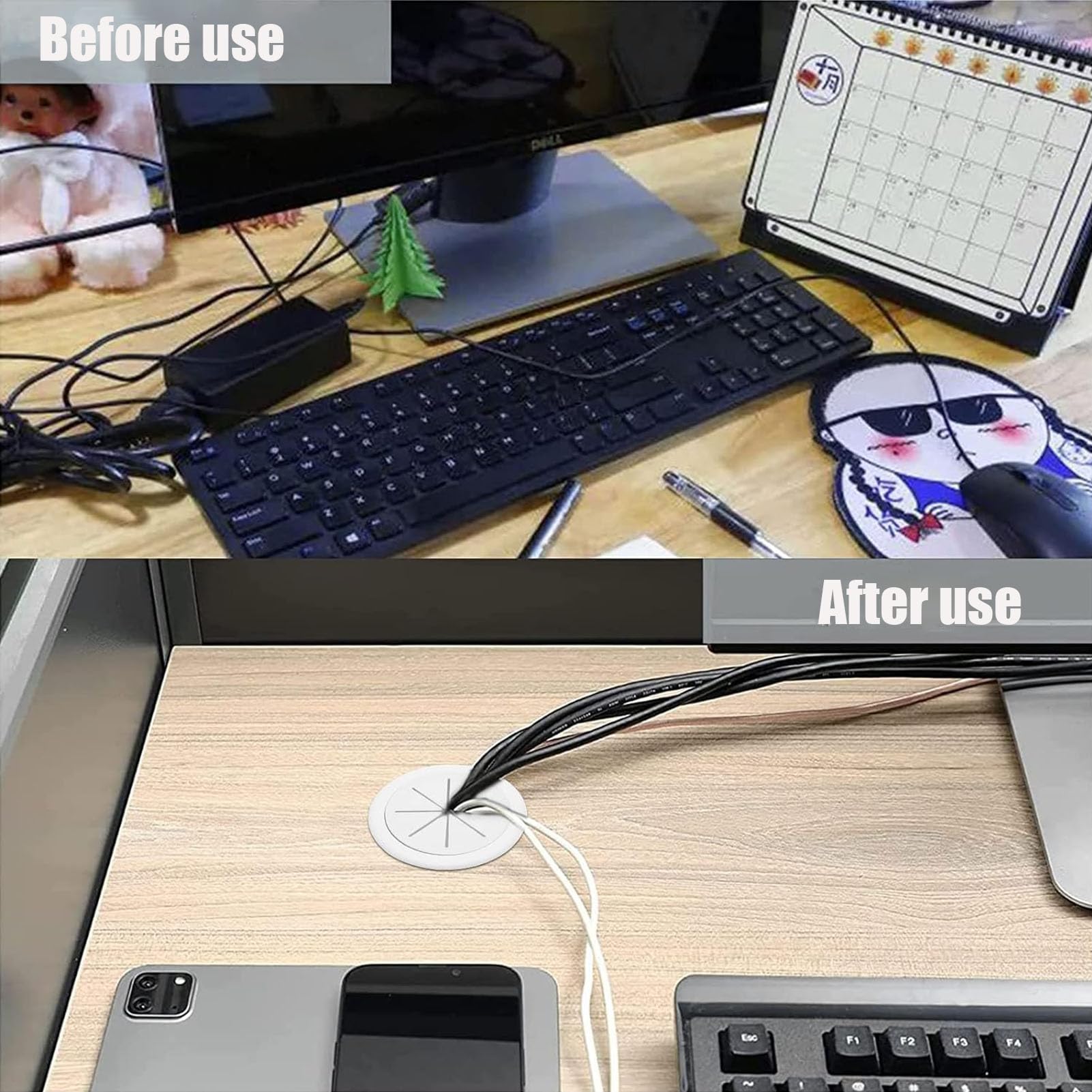 Desk Grommets - 6 White Cable Covers -9 Desk Grommets - 6 White Cable Covers -9