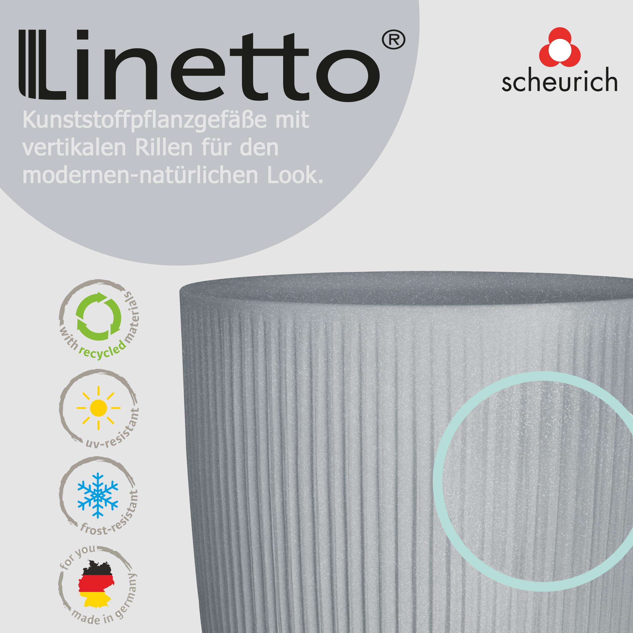 Scheurich Linetto Oval Bowl, Pflanzgefäß/Blumentopf/Pflanzkübel, rund, Farbe: Stony Grey, hergestellt mit recyceltem Kunststoff, 10 Jahre Garantie, für den Außenbereich