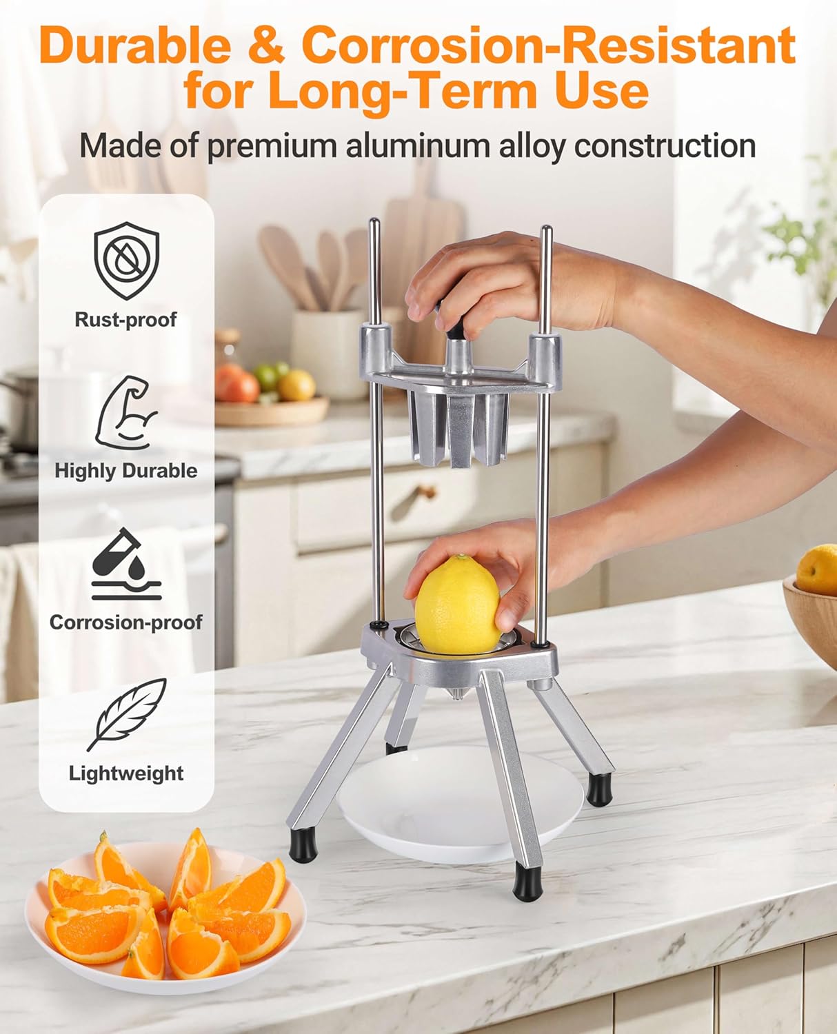 Commercial Easy Wedger 8-Section Lemon Slicer Lime Cutter with V-Shaped 420 Stainless Steel Blades Lemon Cutter Commercial Fruit Slicer Vegetable Chopper Dicer for Bar Restaurant Home