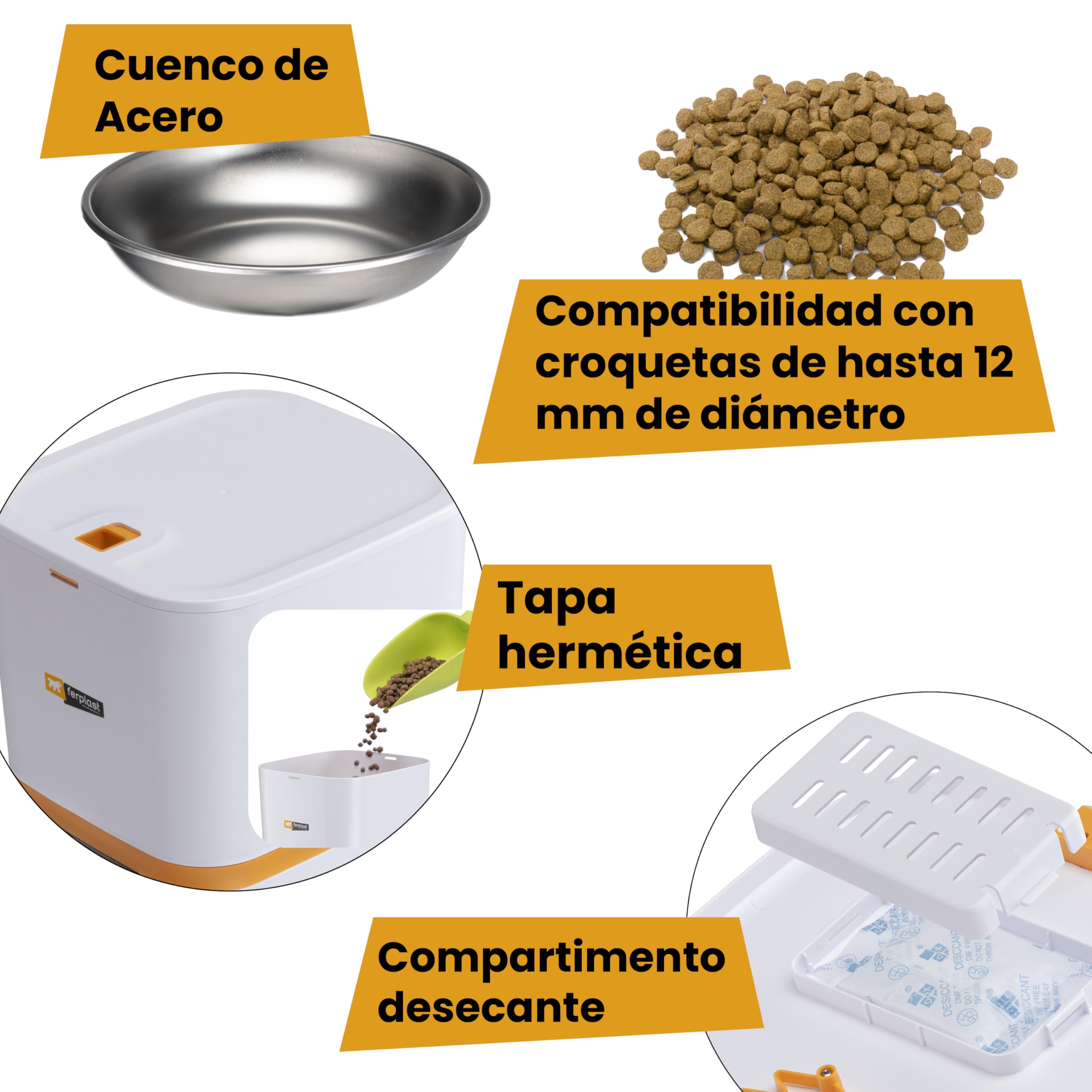 Ferplast Comedero Gato Automatico Risto Pet Smart Dispensador Comida Gatos, Comedero Perro Automatico, WiFi, 6 L, Control vía App, Cámara de Visión Nocturna, Micrófono, Cuenco de Acero Inoxidable