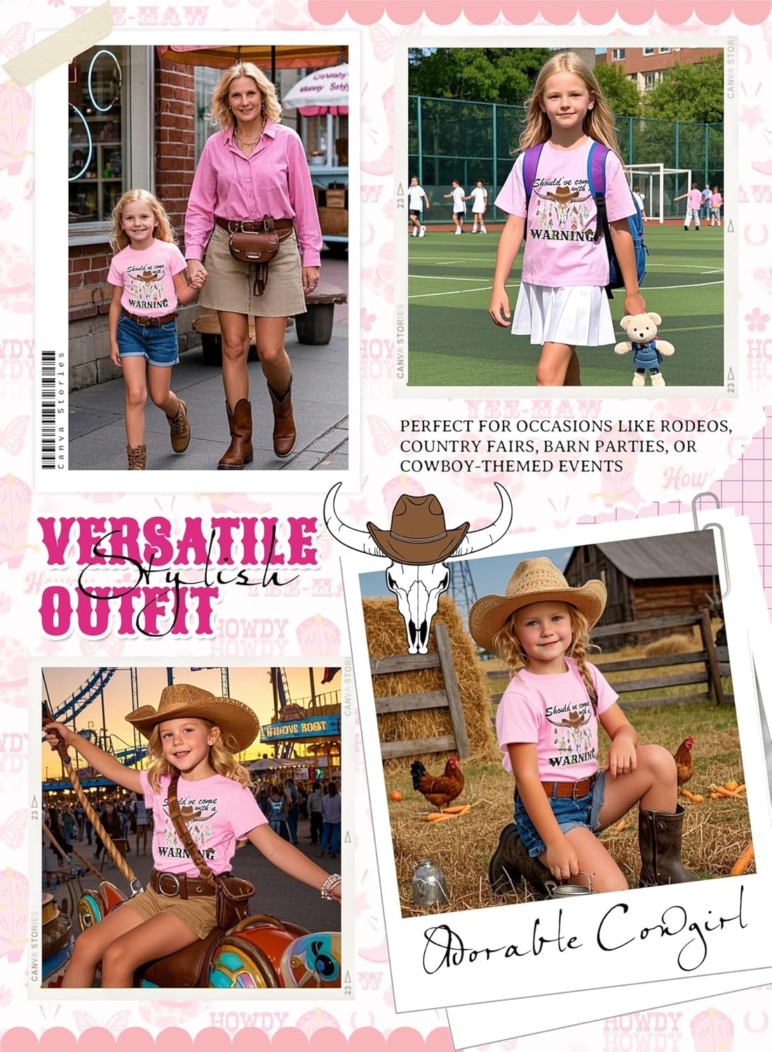 Girls Western Cowgirl T-Shirts - Kids Short Sleeve Cow Shirts Funny Rodeo Graphic Letters Print Summer Tee Tops - Image 6