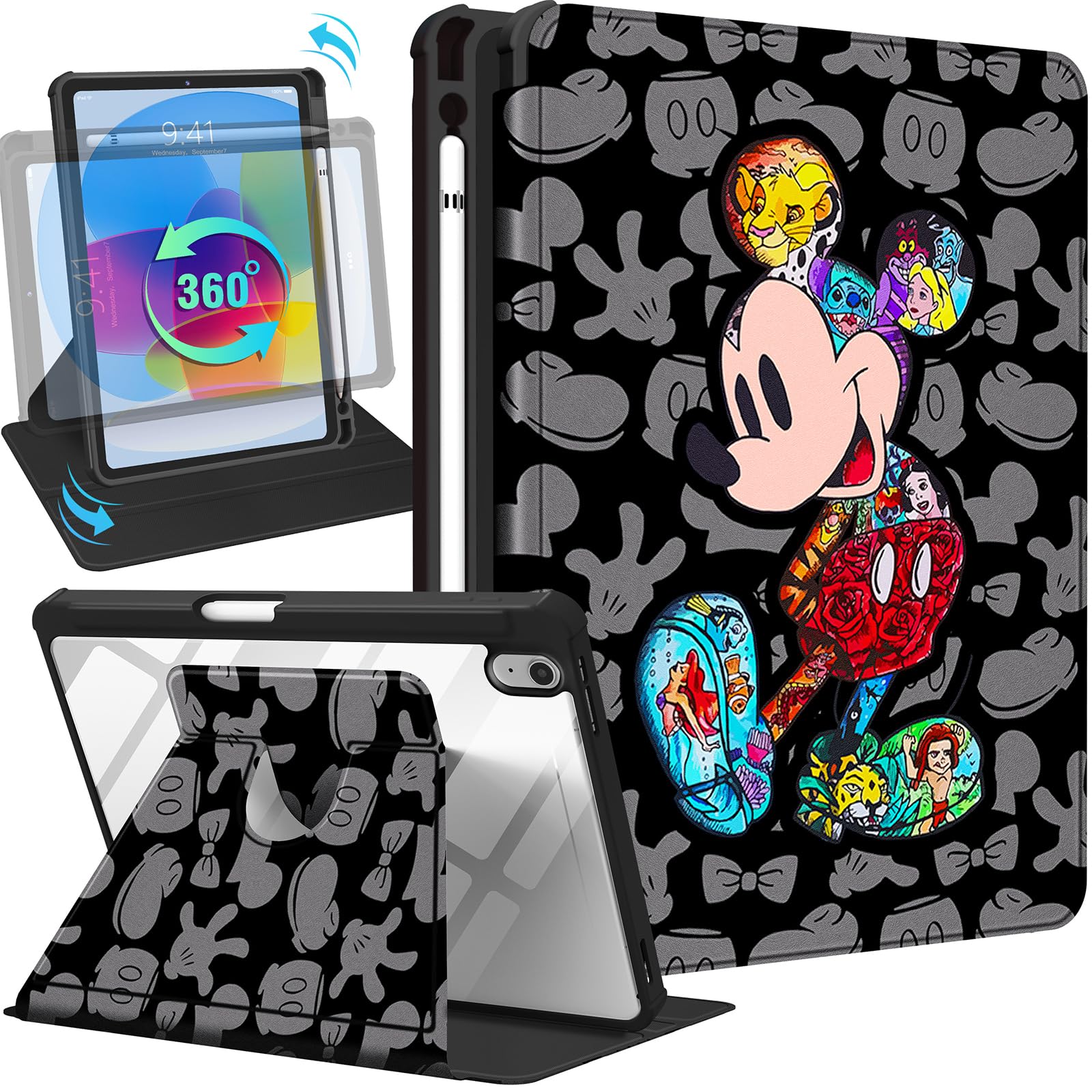 Trendy Fan for iPad 10th Generation Case 10.9 Inch 2022 Cute Cartoon Kawaii for Girls Kids Girly Women Design Covers,360 Degree Rotating Folio Stand Pencil Holder for Apple i Pad 10 Gen inch,Miqi