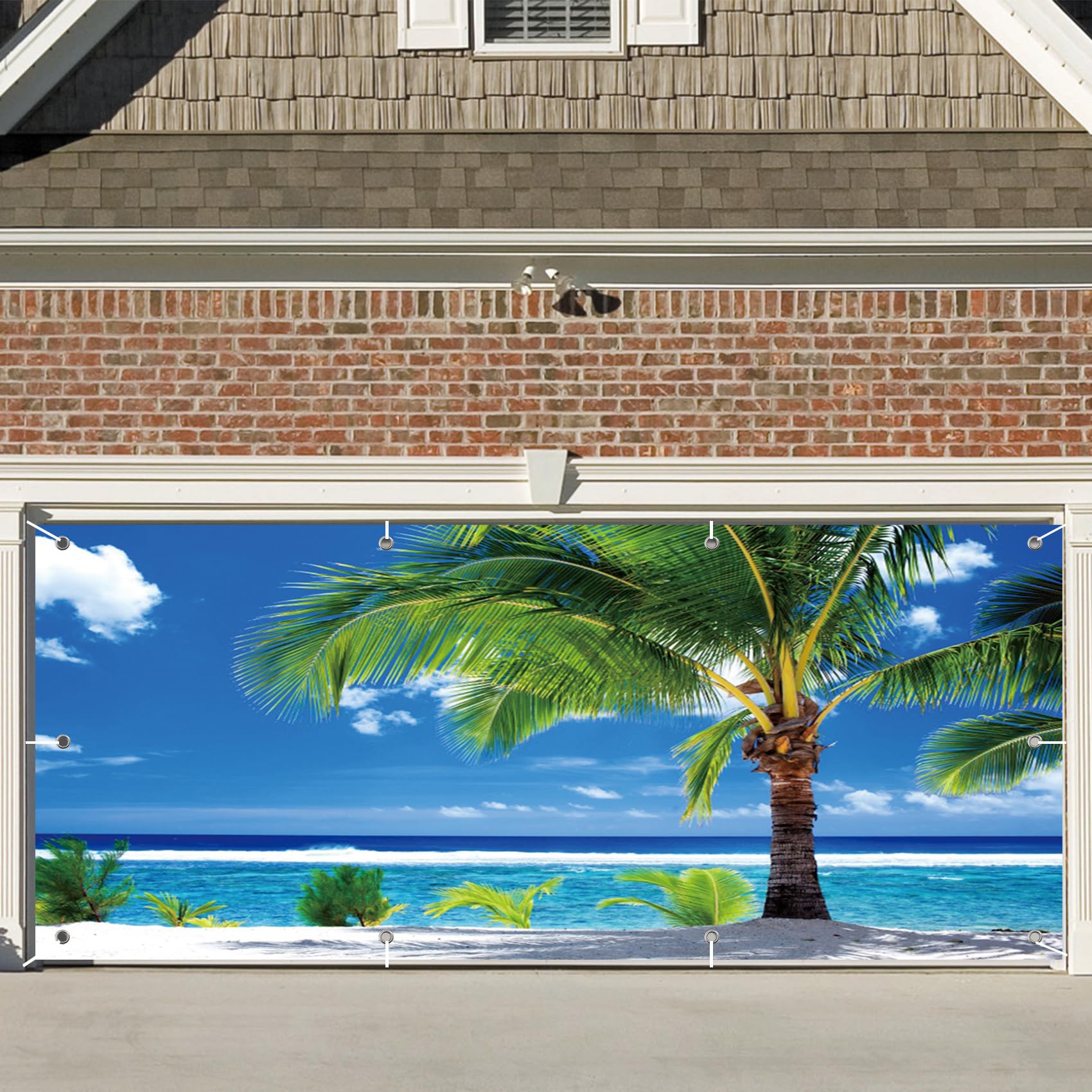 CSFOTO 6x13ft Tropical Beach Garage Door Decorative Banner Summer Palms Blue Sky White Clouds Garage Decorative Mural Wallpaper Aloha Luau Theme