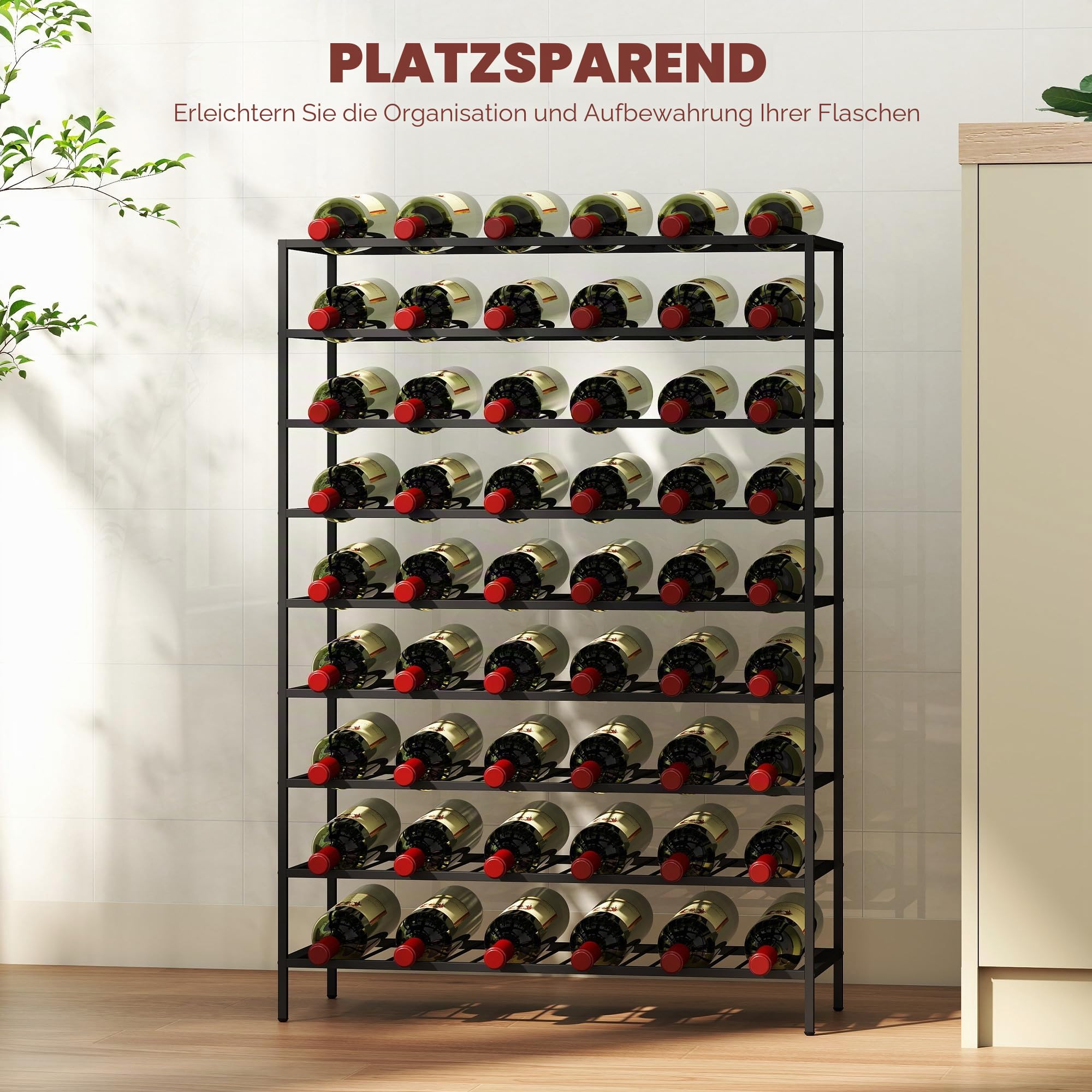 HOMCOM 9-stöckiges Metall-Weinregal 54 Flaschen freistehend Schwarz