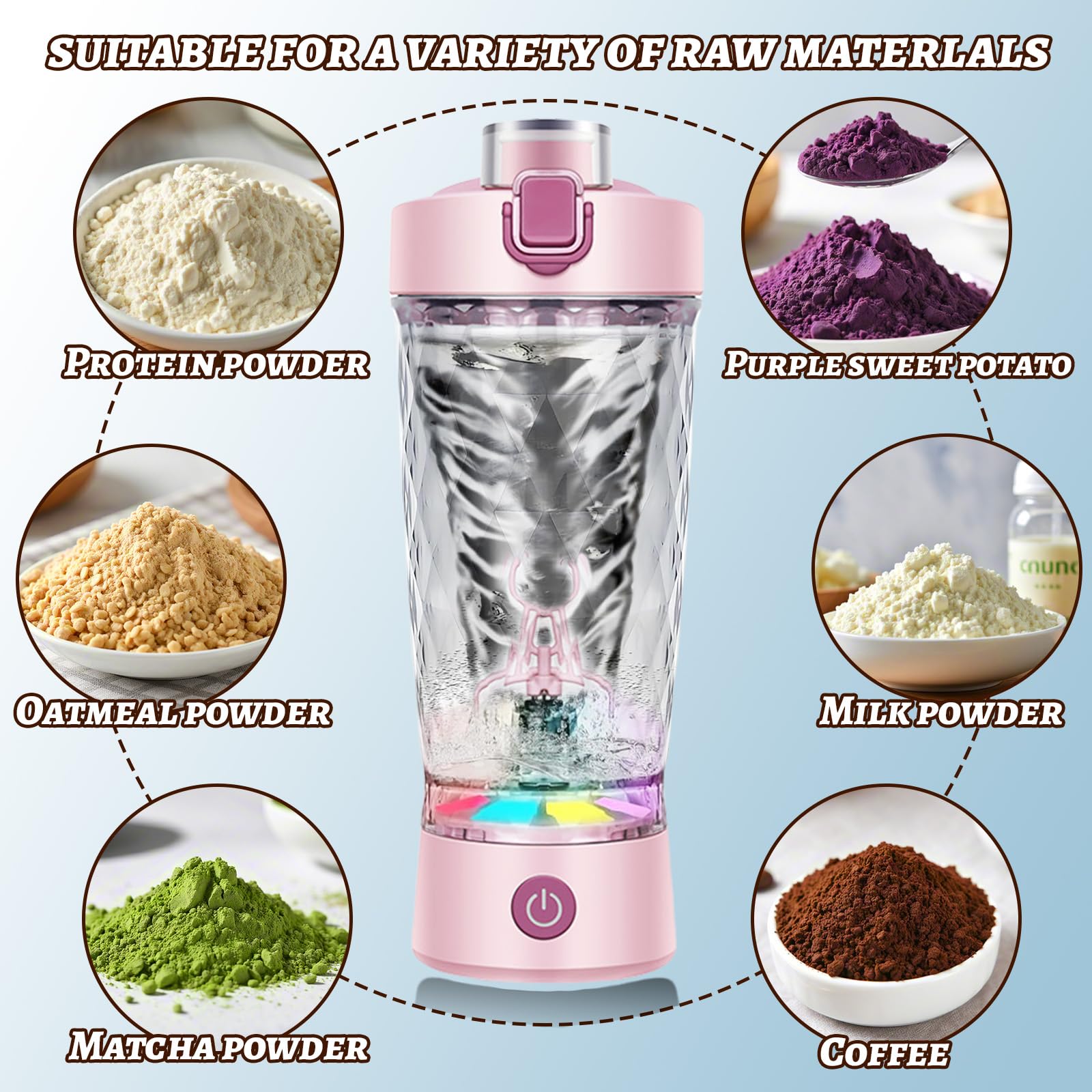 flintronic Bottiglia per Shaker per Proteine, 650 ml Shaker per Proteine Elettrico, Tazze Shaker Ricaricabili USB, Protein Shaker Bottle con Vano Portaoggetti, Senza BPA, per Frullati Proteici