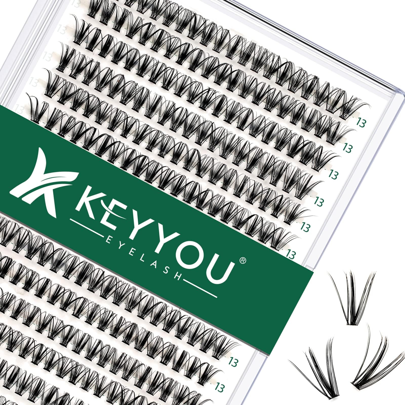 Lash Clusters 300pcs Individual Lashes 30D 0.07D Curl 13mm DIY Eyelash Extension KEYYOU Large Tray Volume Soft&Natural Cluster Lashes(30D-0.07D,13）