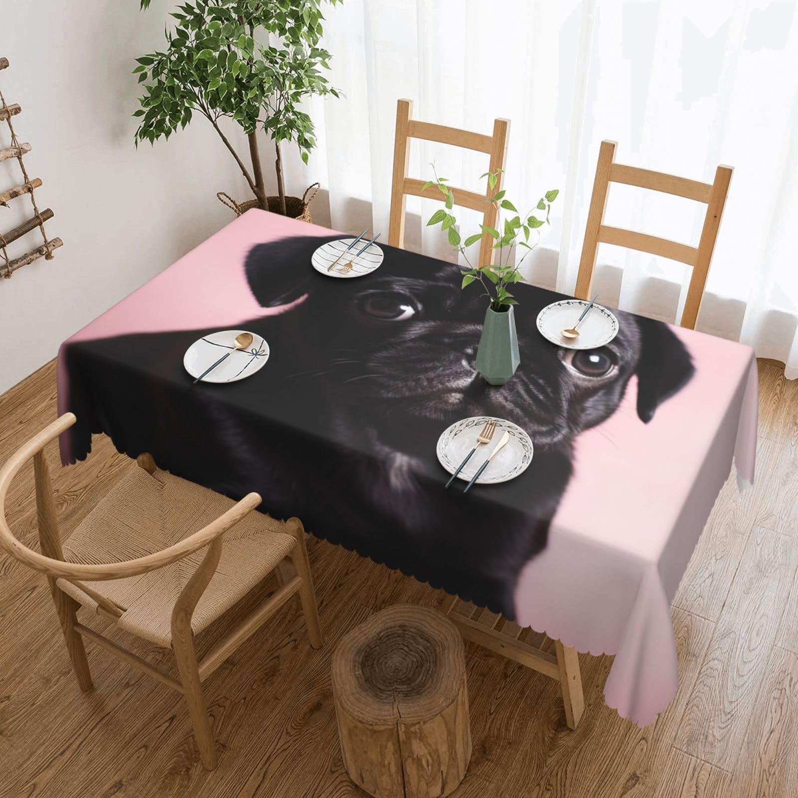 FodPand Cute Black Pug Tablecloths for Rectangle Tables 54 x 72 Inch - Reusable Washable Dining Table Clothes - Stain and Wrinkle Resistant Decorative Fabric Table Cover for Wedding Party