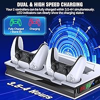 Vista 3 de Soporte para PS5 con 2 ventiladores de refrigeración estación de carga dual rápida para PS5 con 3 puertos USB adicionales estación de refrigeración