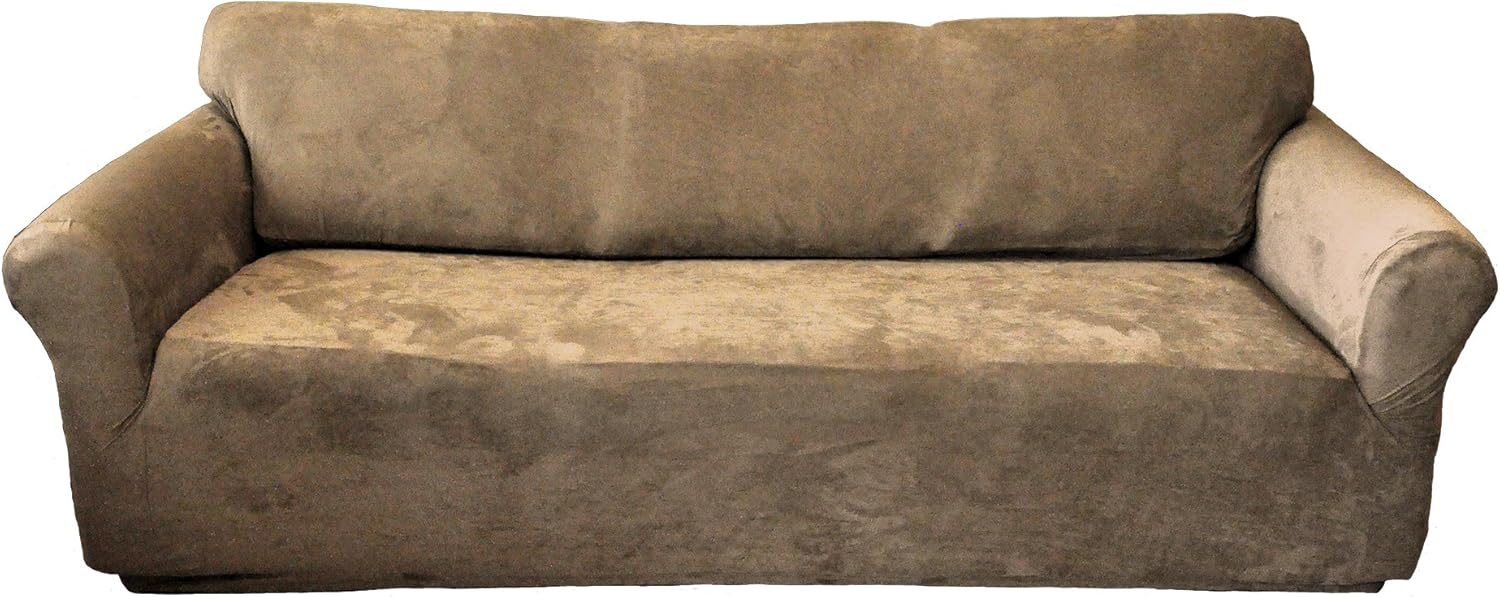 Nouvelle Legende Stretch Suede Sofa Slipcover with Tailored Fit and Pet-Friendly Fabric, Stain-Resistant Washable Couch Cover for 74–96 Inch Sofas, Soft Furniture Protector, Beige