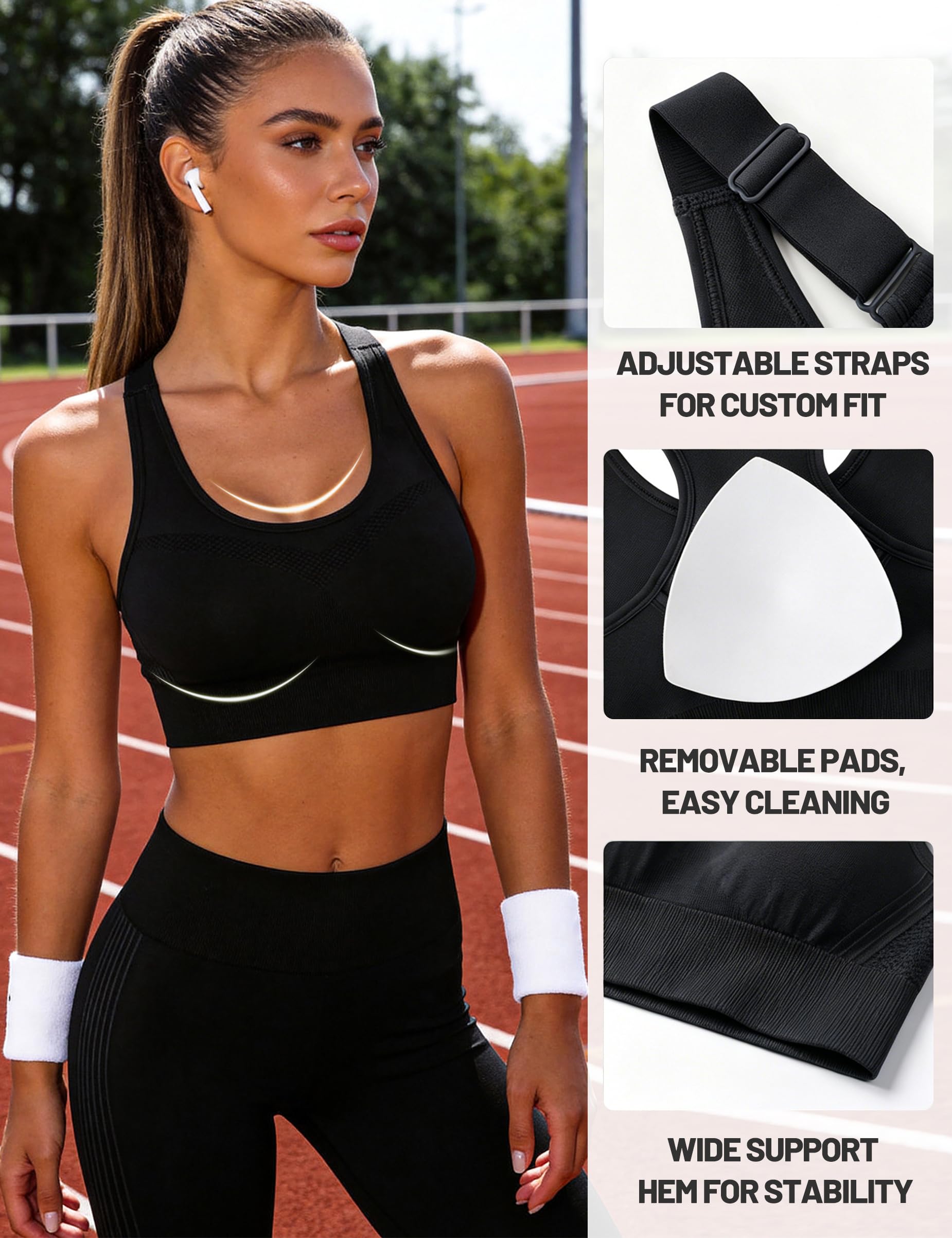 Litherday Sujetador Deportivo Mujer Alto Impacto sin Aros con Almohadillas Extraíbles Bra Deportivo Push Up para Yoga Running Fitness y Entrenamiento Tallas S-XXL