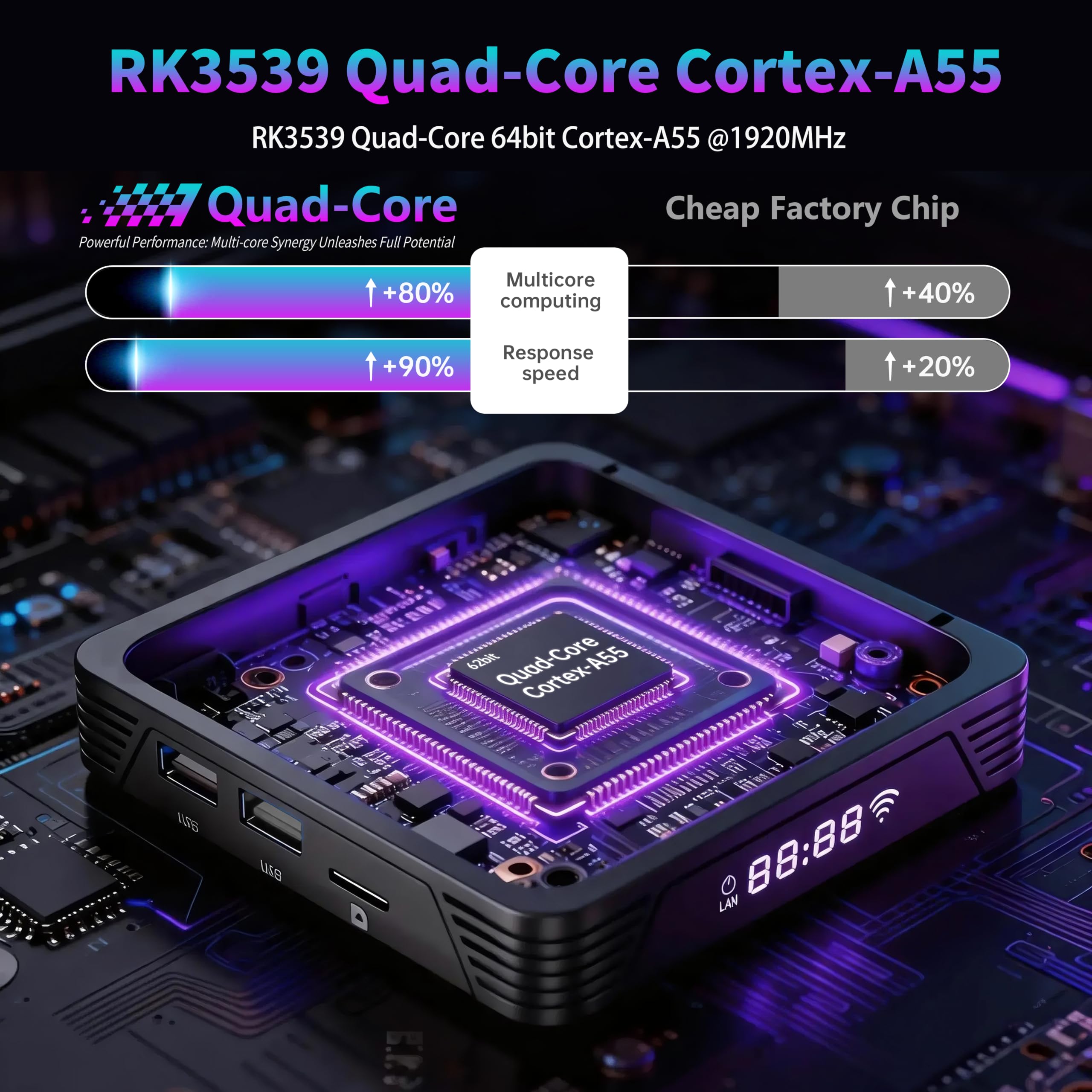 HS89 PRO15 TV Box Android 14.0 4K 8K HD Android Box 4GB 32GB RK3539 Quad-Core 64bit Wi-Fi 6 Dual Band 2.4G/5G 10/100M Ethernet Bluetooth 5.4 USB2.0 HDMI, Smart Client Streaming con Telecomando Vocale