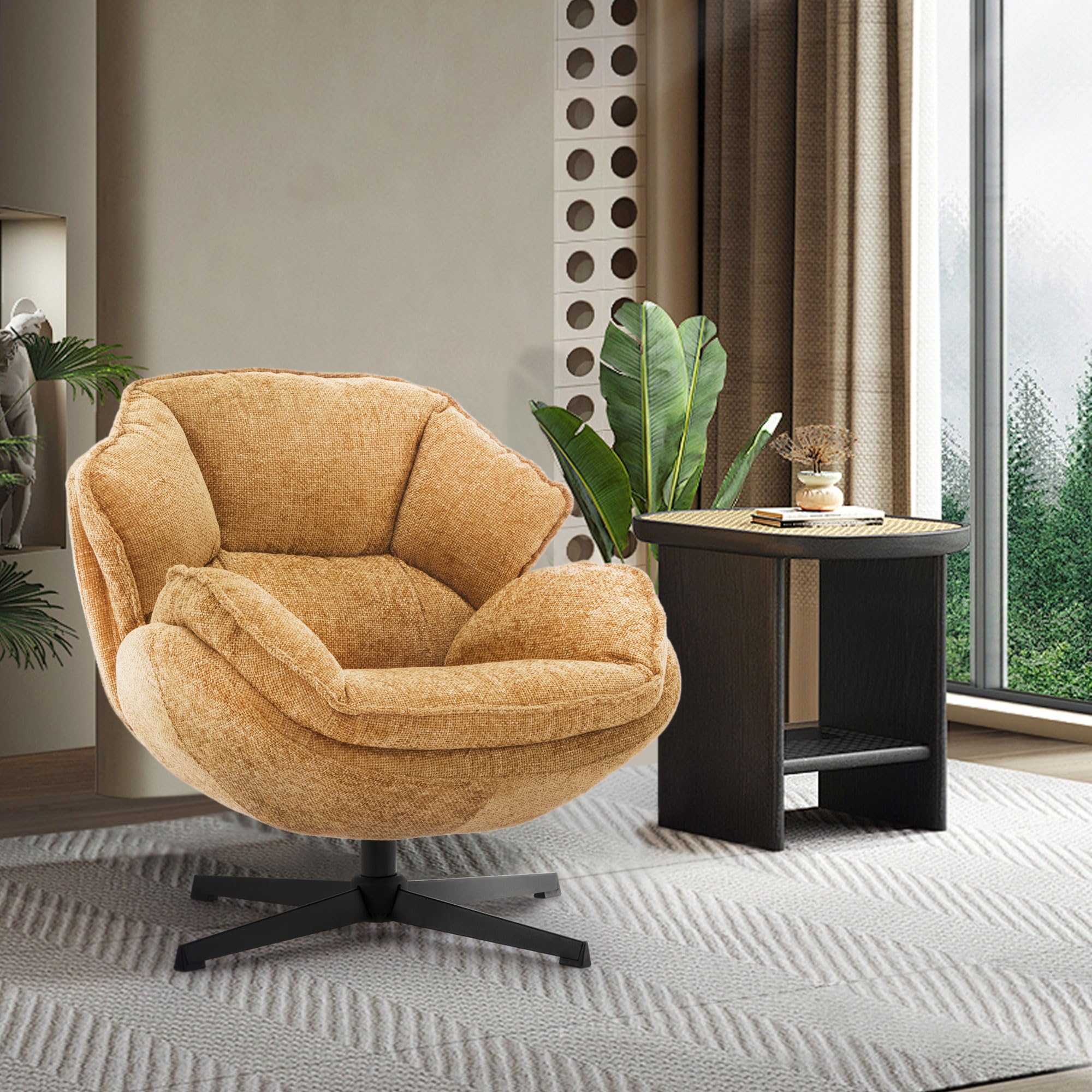 IWMH Swivel Accent Chair for Living Room, Upholstered Occasional Armchair, Tub Chairs with Metal Legs, Leisure Single Sofa Chair for Bedroom Reading (Yellow)