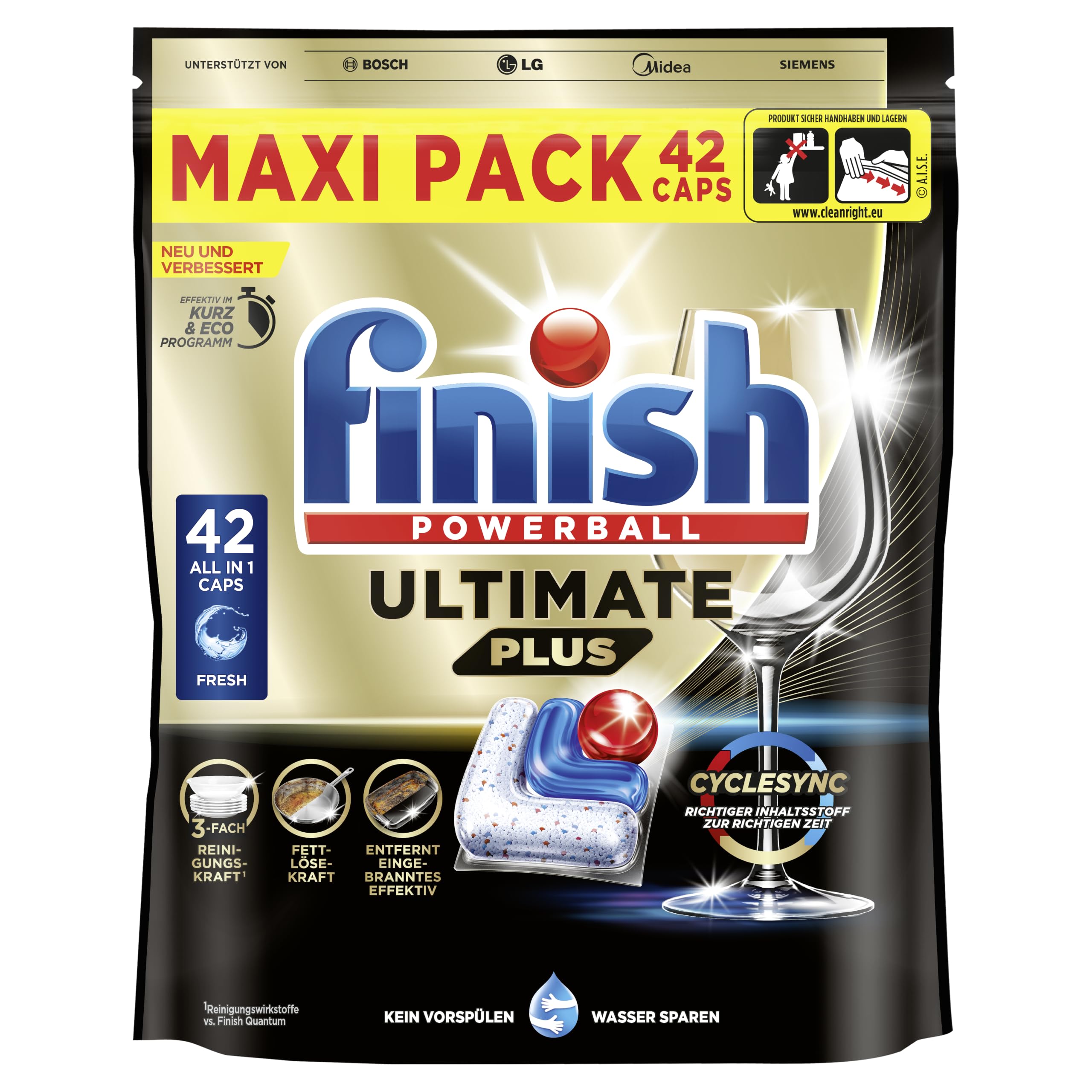 Finish Ultimate Plus Fresh Spülmaschinentabs - Geschirrspültabs für intensive Reinigung, Fettlösekraft und Glanz - Maxi Pack mit 252 Tabs